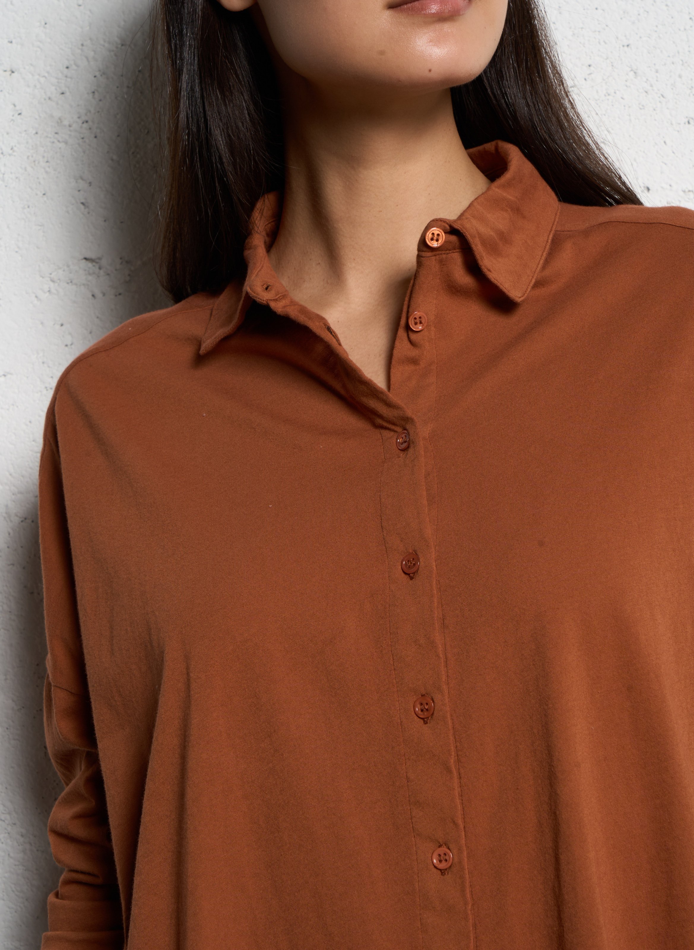 Organic cotton shirt with classic collar MAJESTIC FILATURES Brown