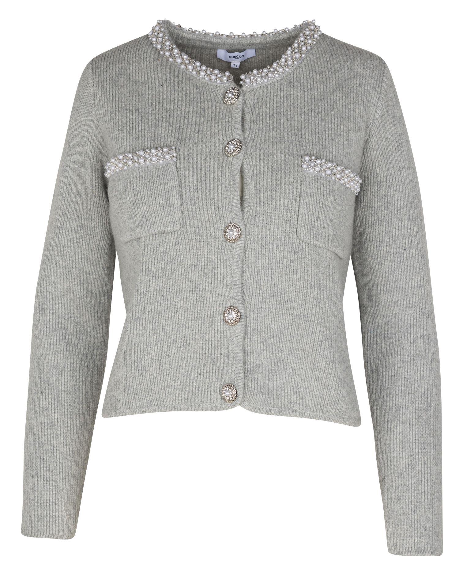 Gilet col rond en laine mélangée SUNCOO Gris