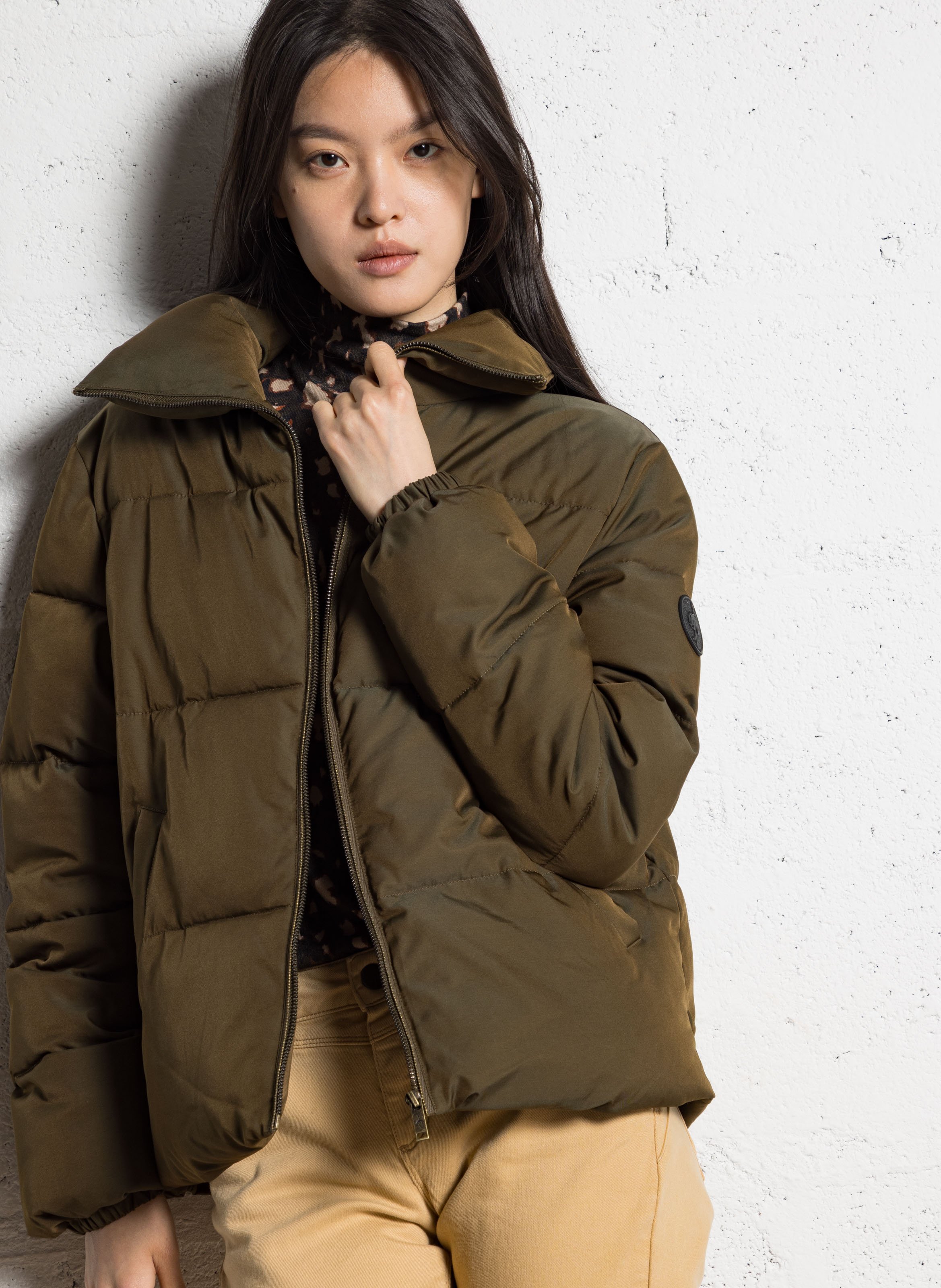 Recht donsjack met capuchon ONE STEP Kaki