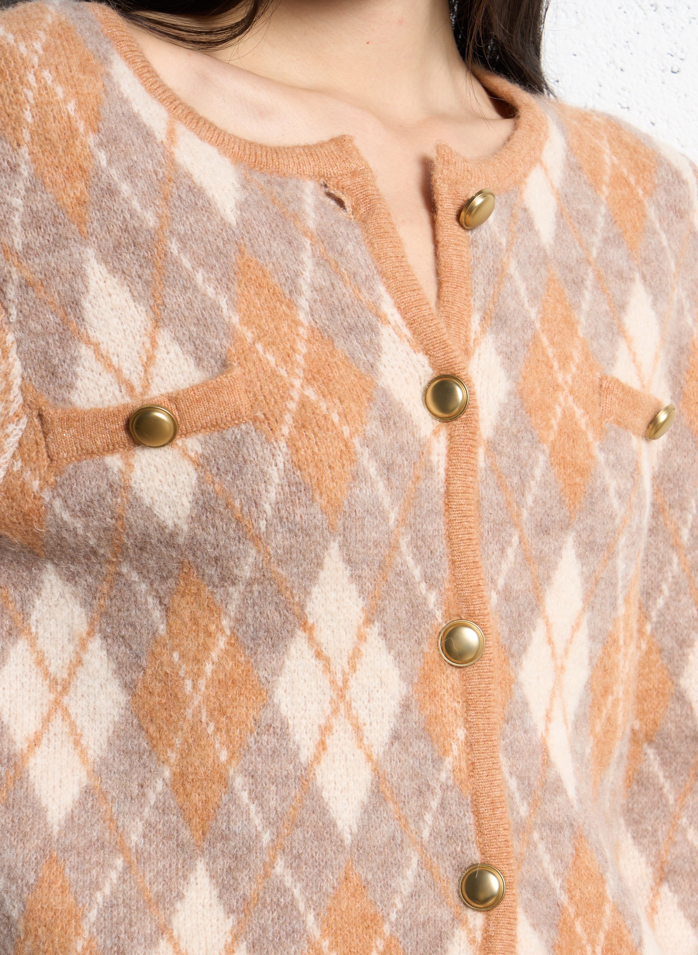 Gilet court col rond en jacquard SUNCOO Beige