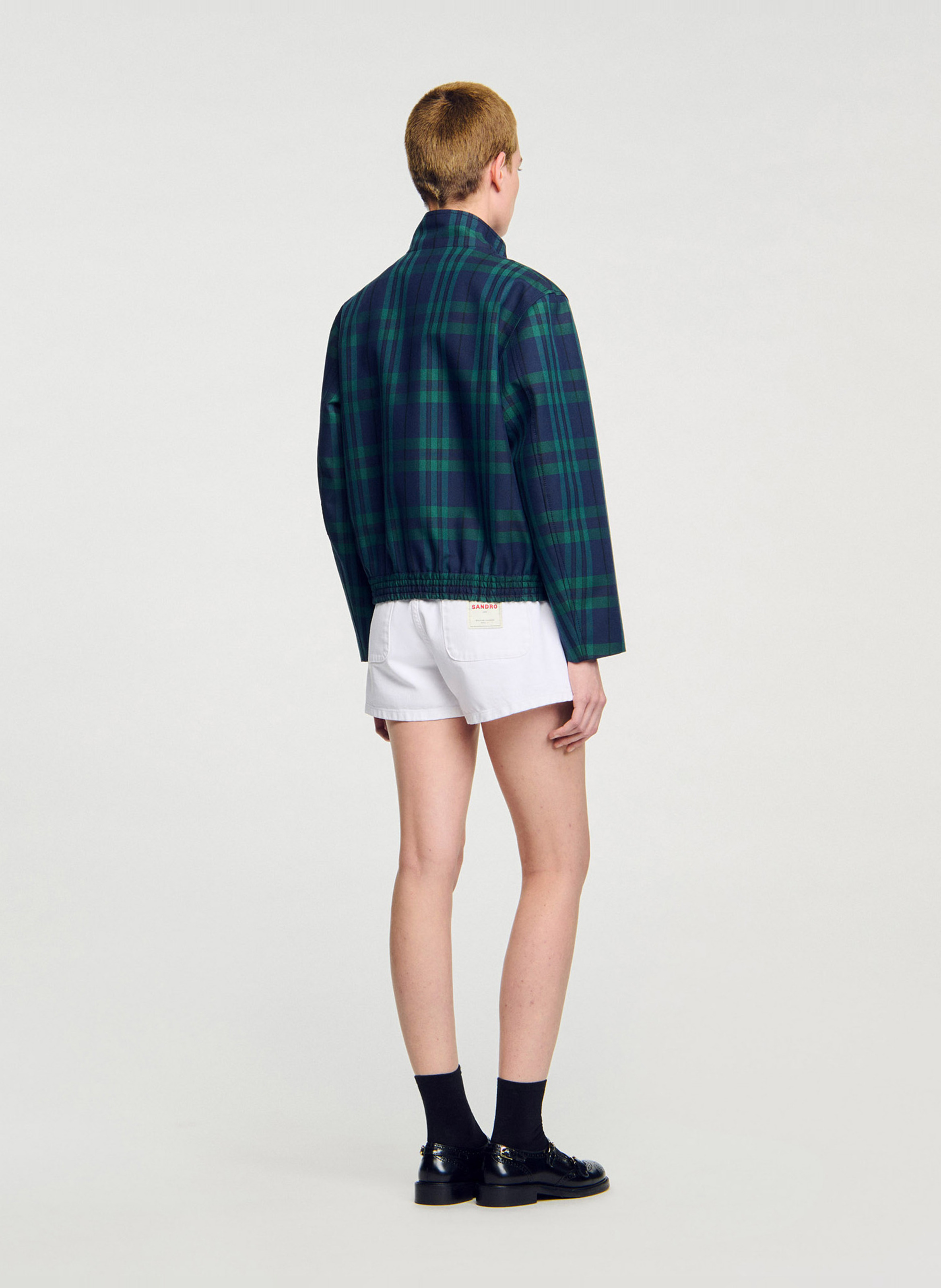 High-neck checkered jacket SANDRO Green
