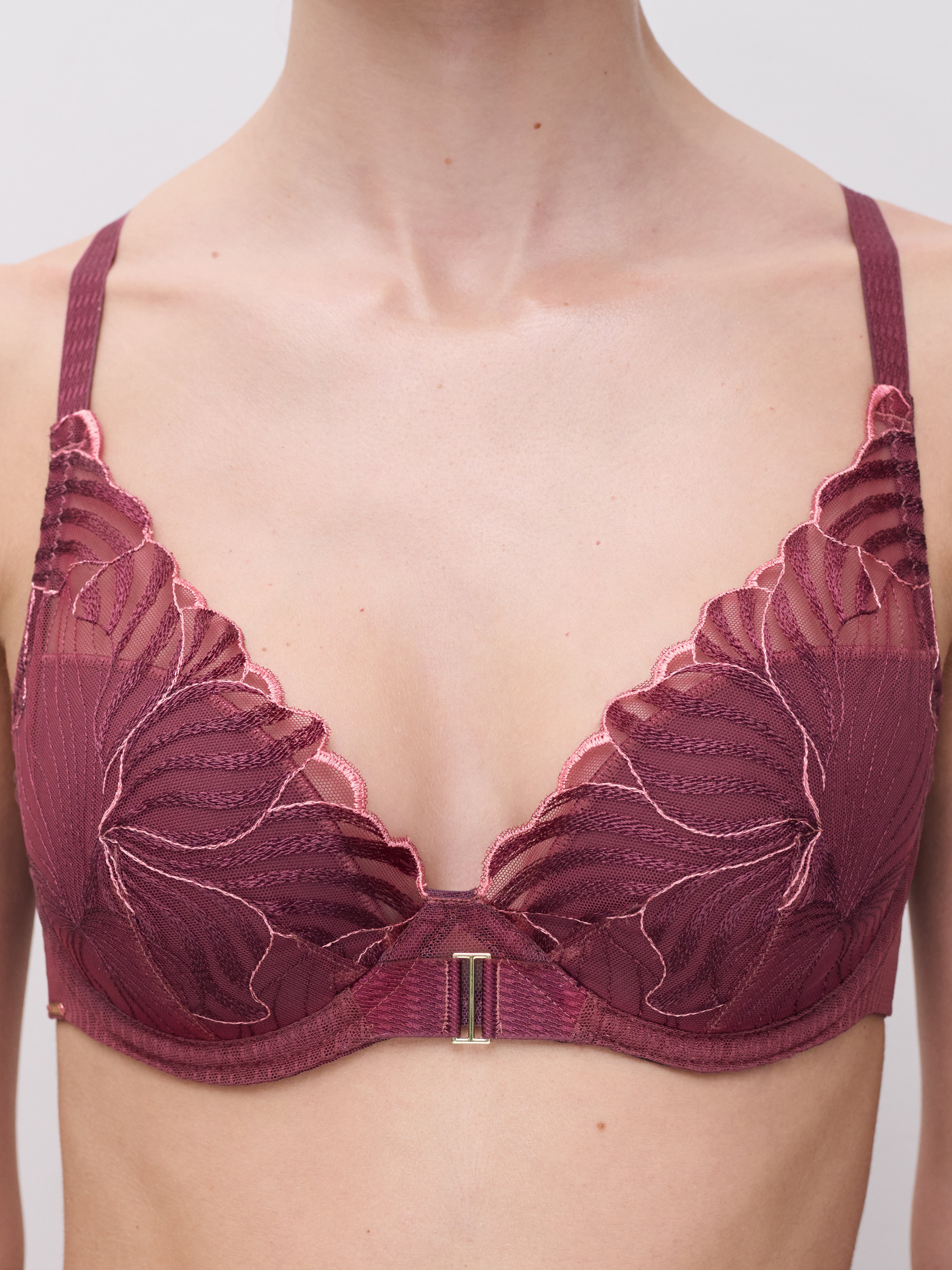 Plunging padded bra with embroidery CHANTELLE Multicolored
