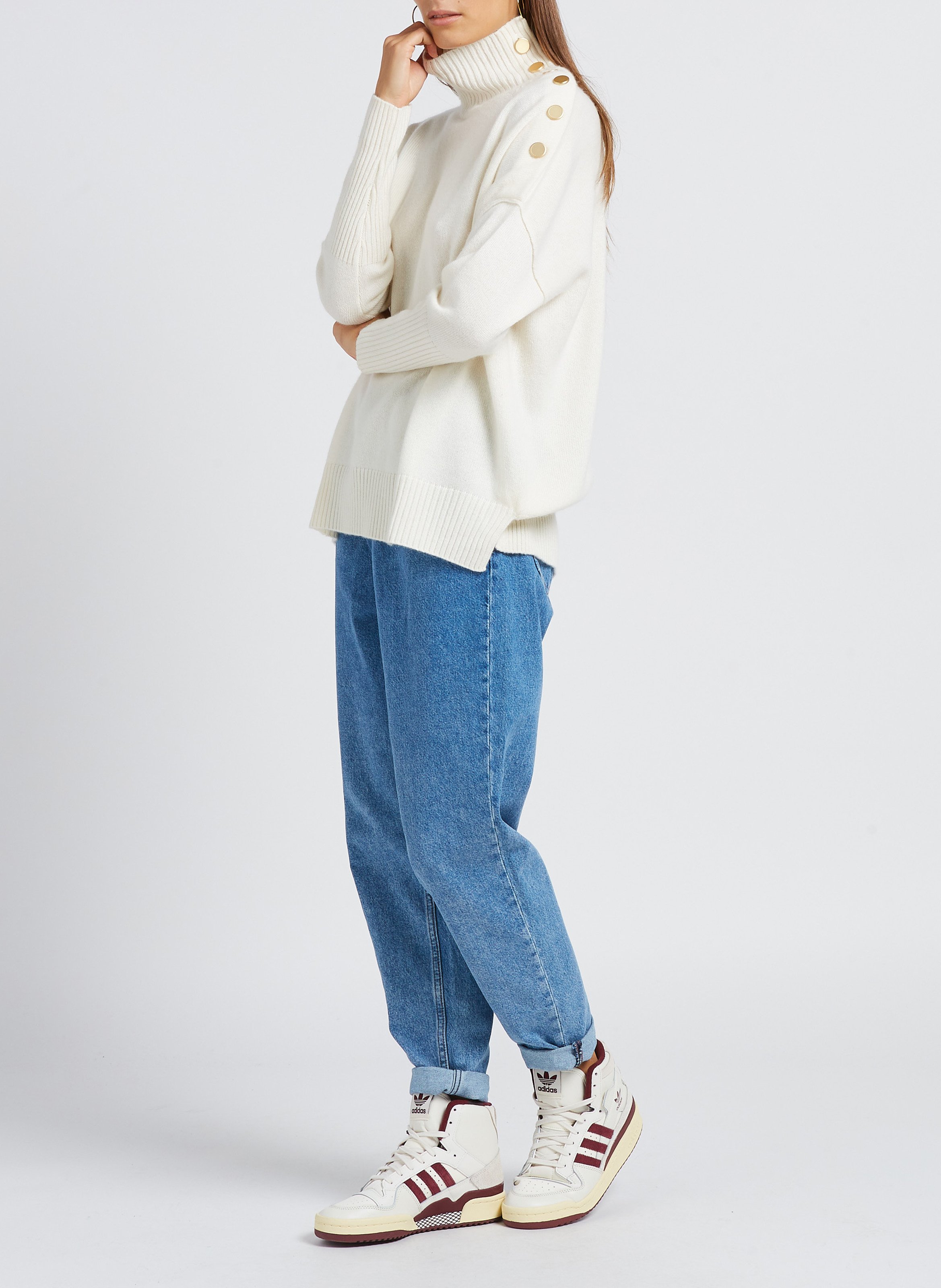 Pull à col montant en cachemire KUJTEN Blanc