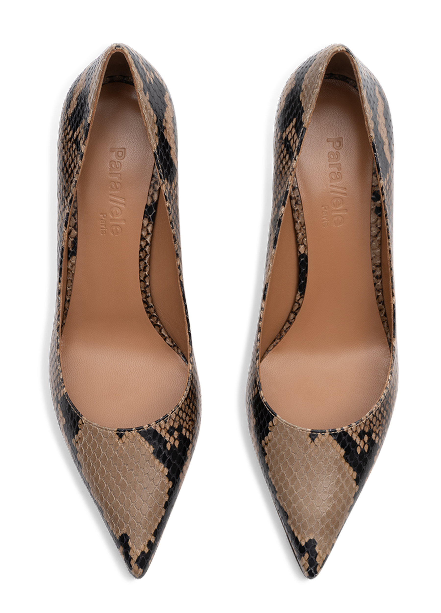 Printed taupe leather pumps PARALLELE PARIS Grey