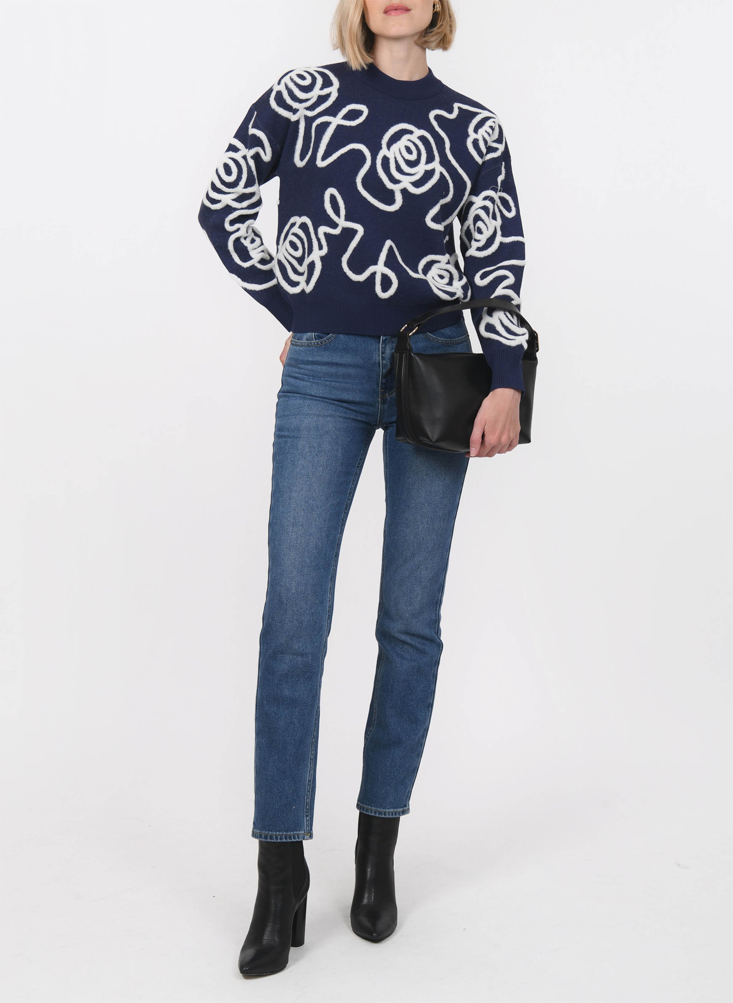 Gerade geschnittener Rundhalspullover aus Strick KOOKAI Blau