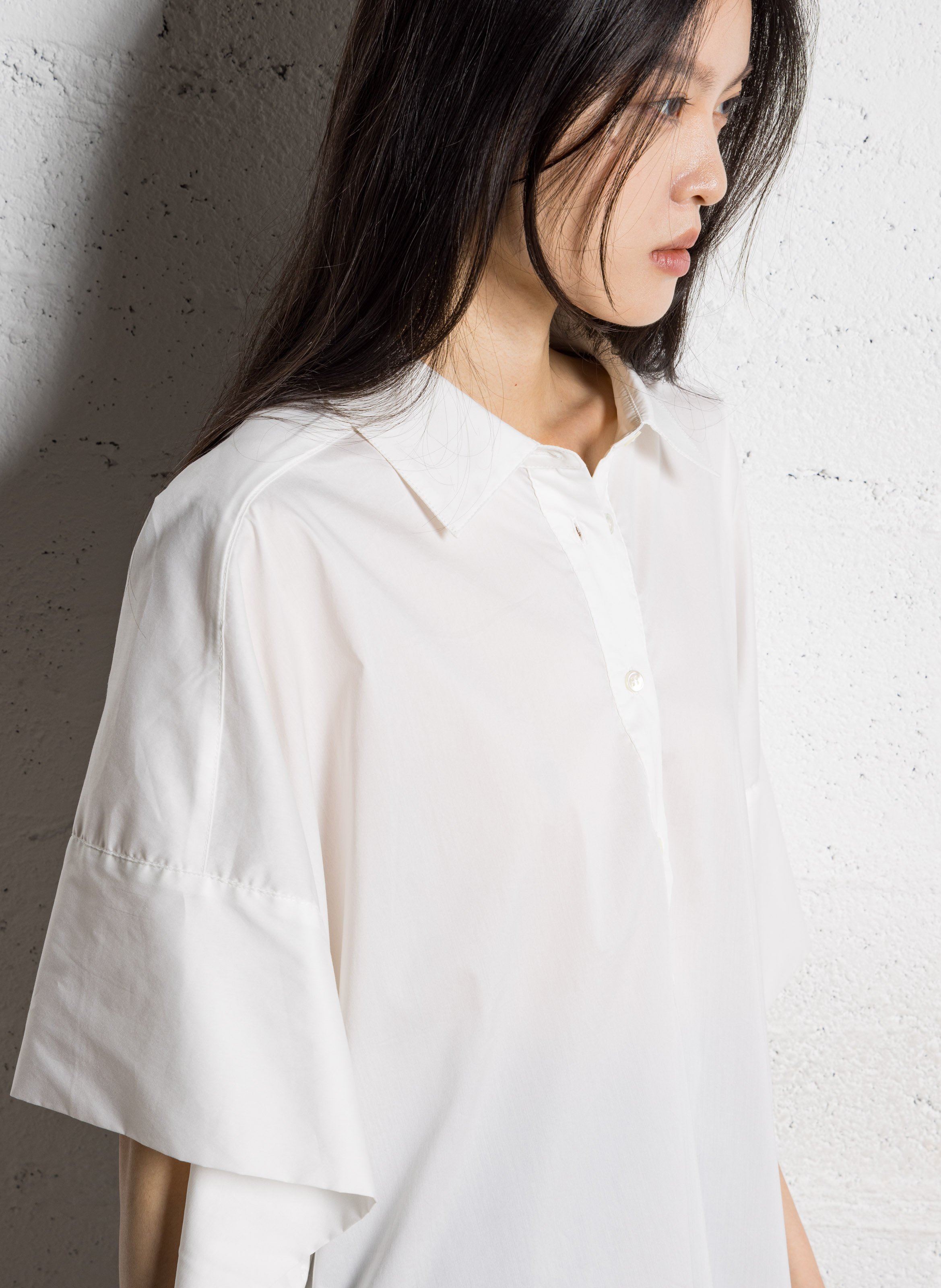 Wijdvallende top met klassieke kraag van gemengd katoen JC SOPHIE Wit