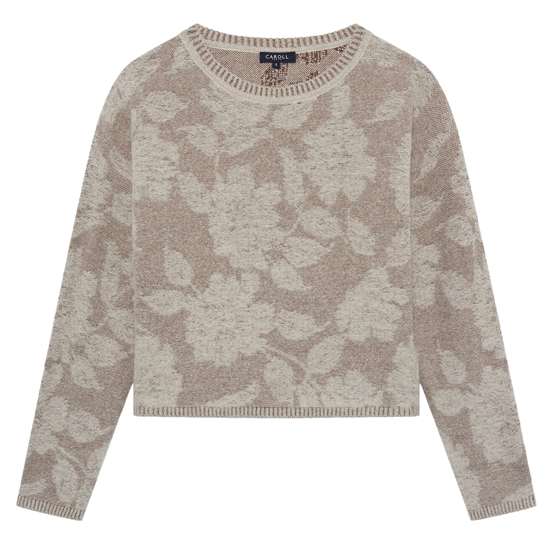 Straight round-neck knit sweater CAROLL Grey