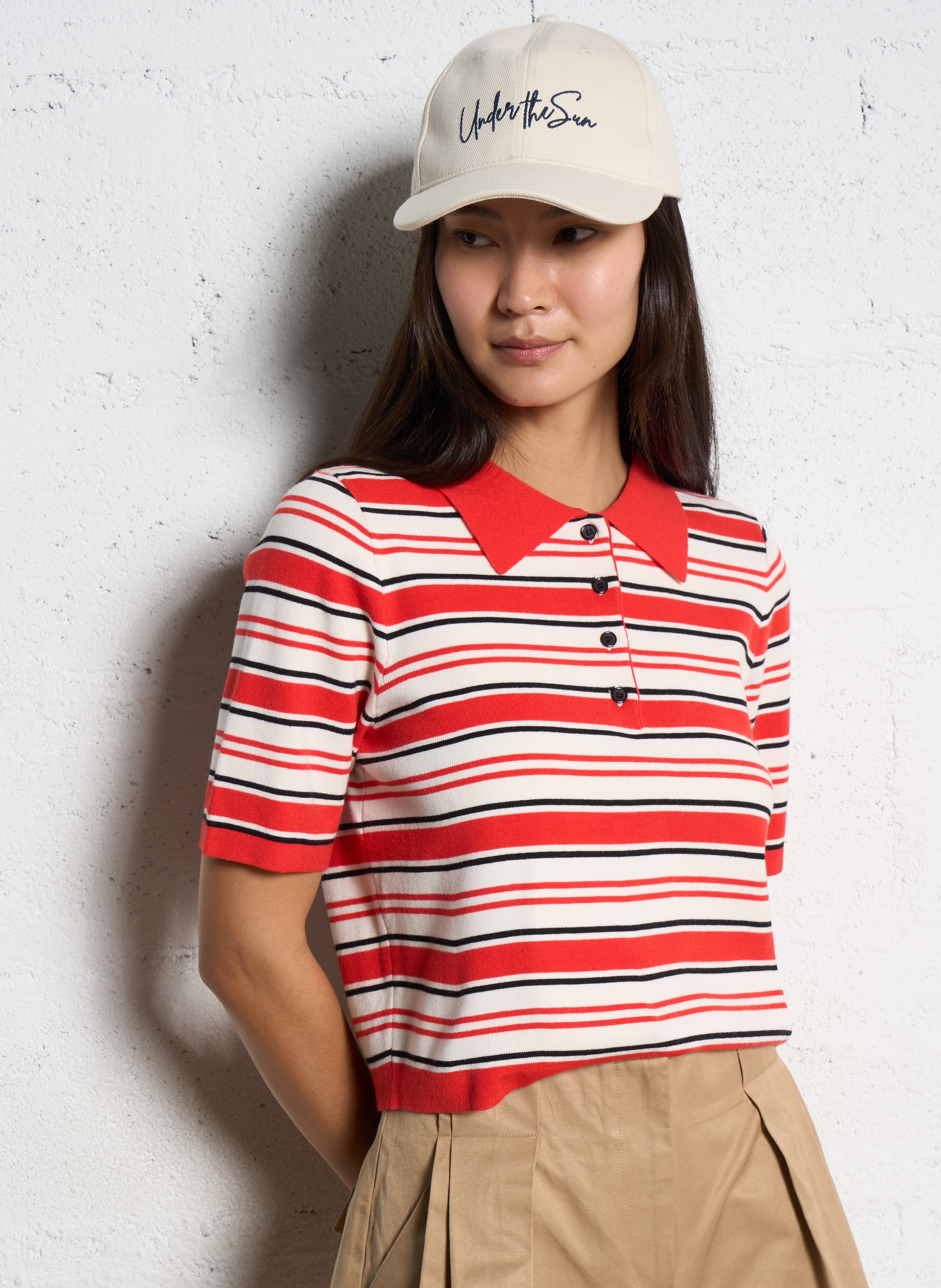 Polo mit Knopfleiste und Polokragen gestreift SUNCOO