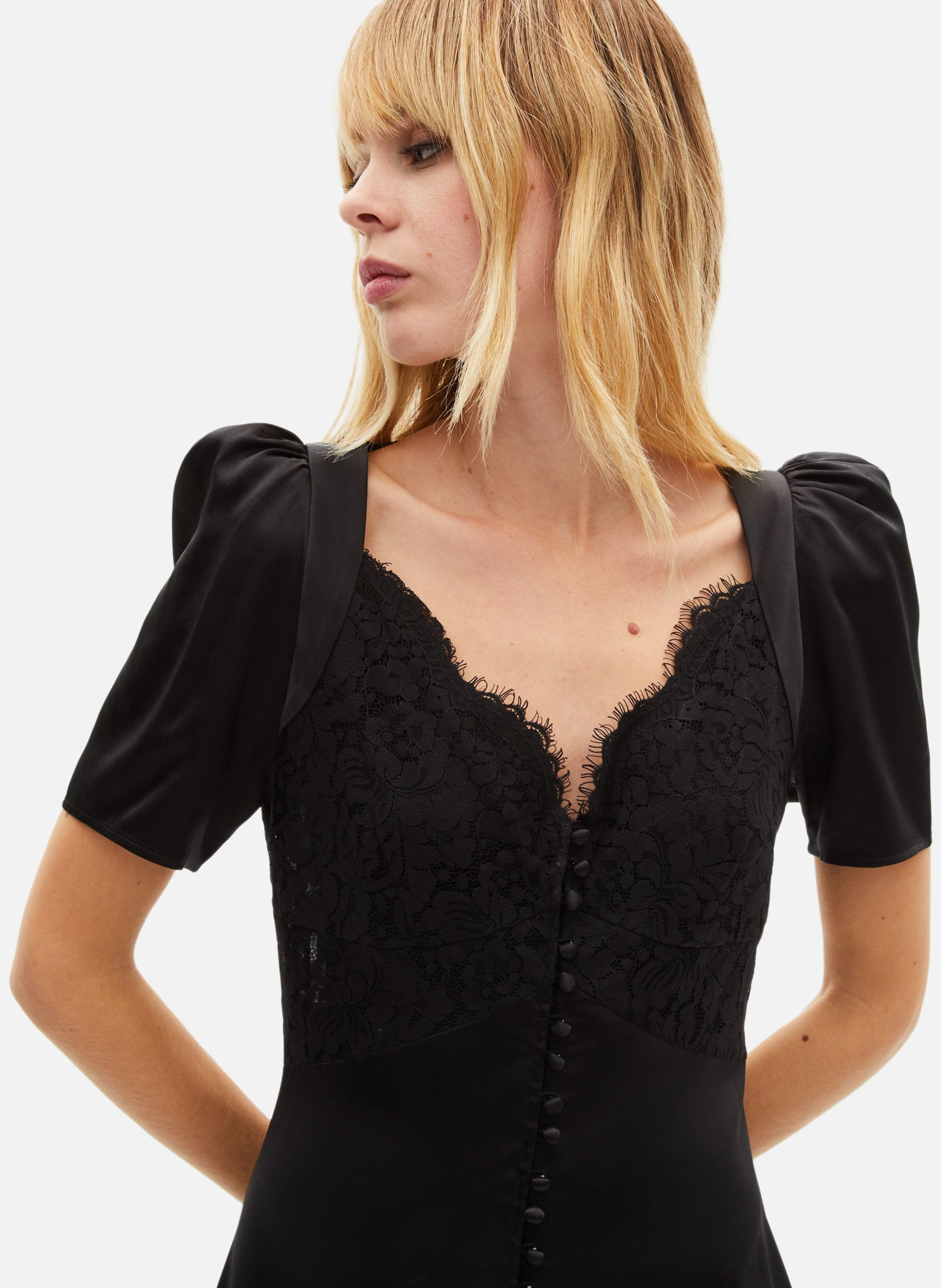 Long silk dress with lace THE KOOPLES Black