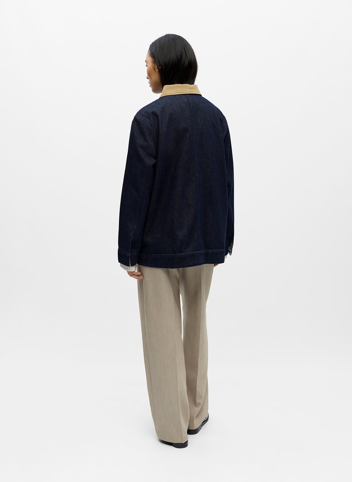 Oversize-Jacke mit asymmetrischem Kragen aus Baumwollmischung OBJECT Blau