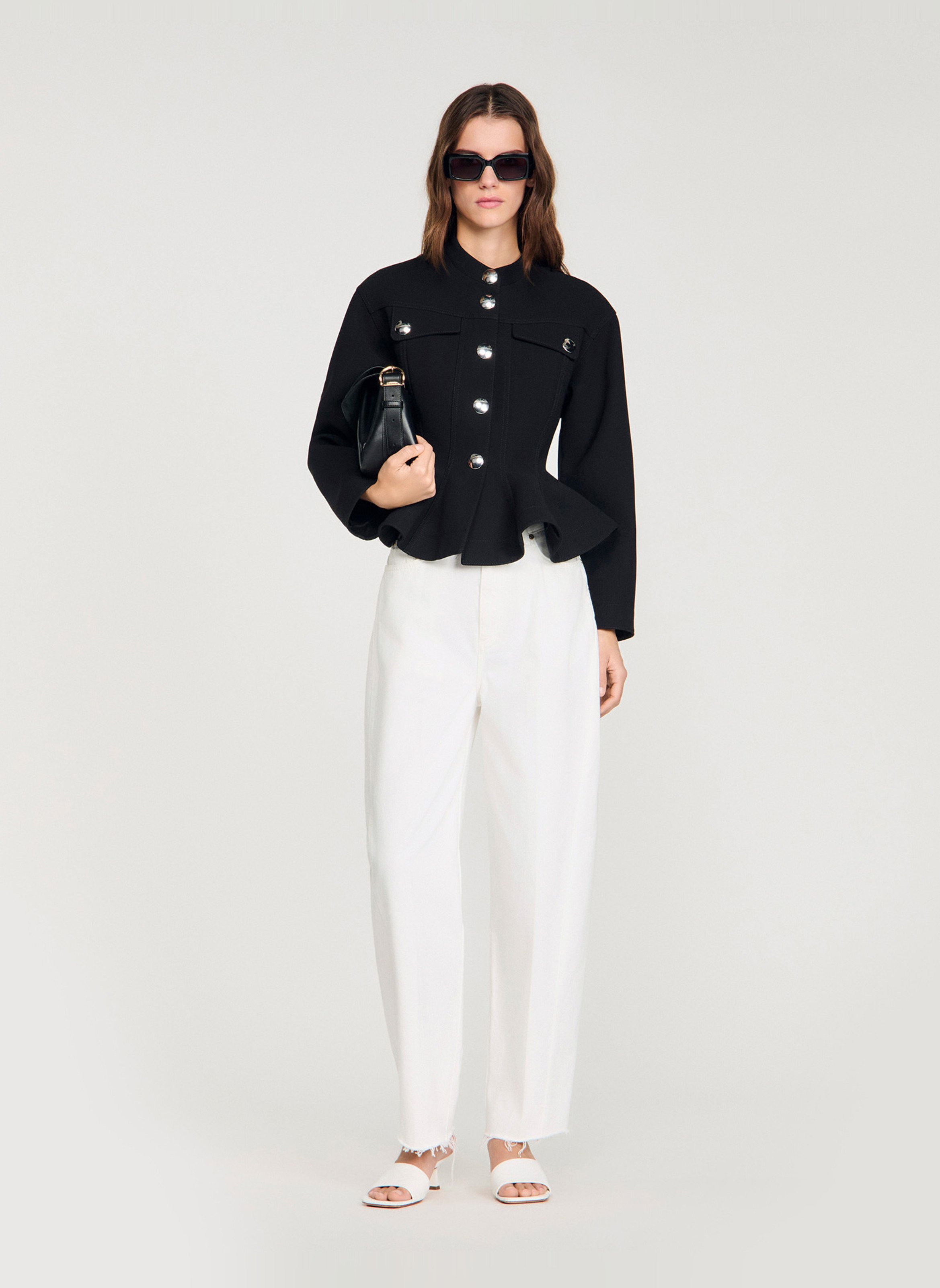 Short buttoned jacket with ruffles SANDRO Black