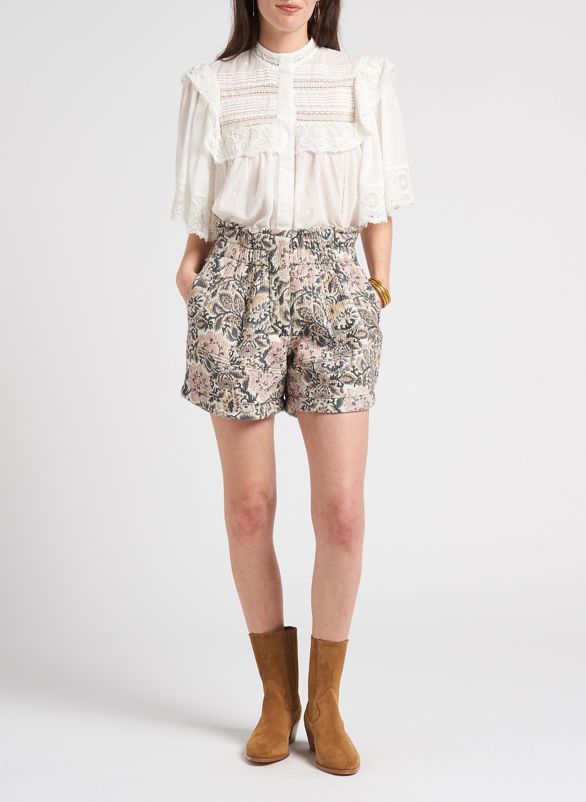 Short matelassé imprimé en coton  LAURENCE BRAS Beige