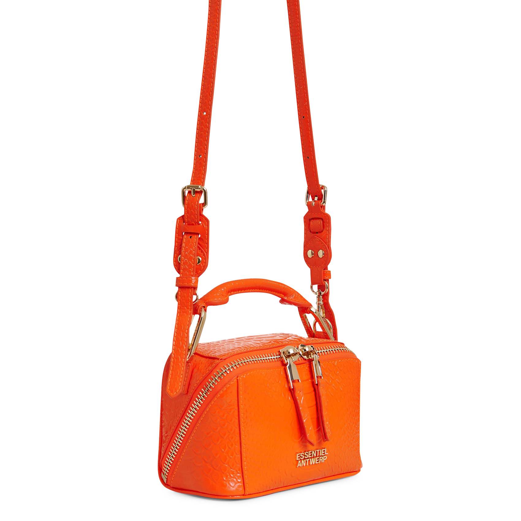 Umhängetasche aus Leder mit Kroko-Prägung ESSENTIEL ANTWERP Orange