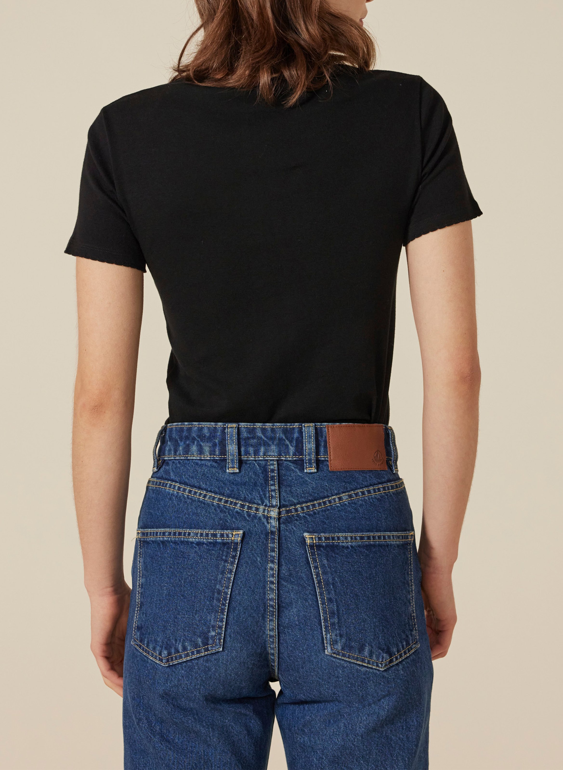 Fitted round-neck cotton T-shirt PETIT BATEAU Black