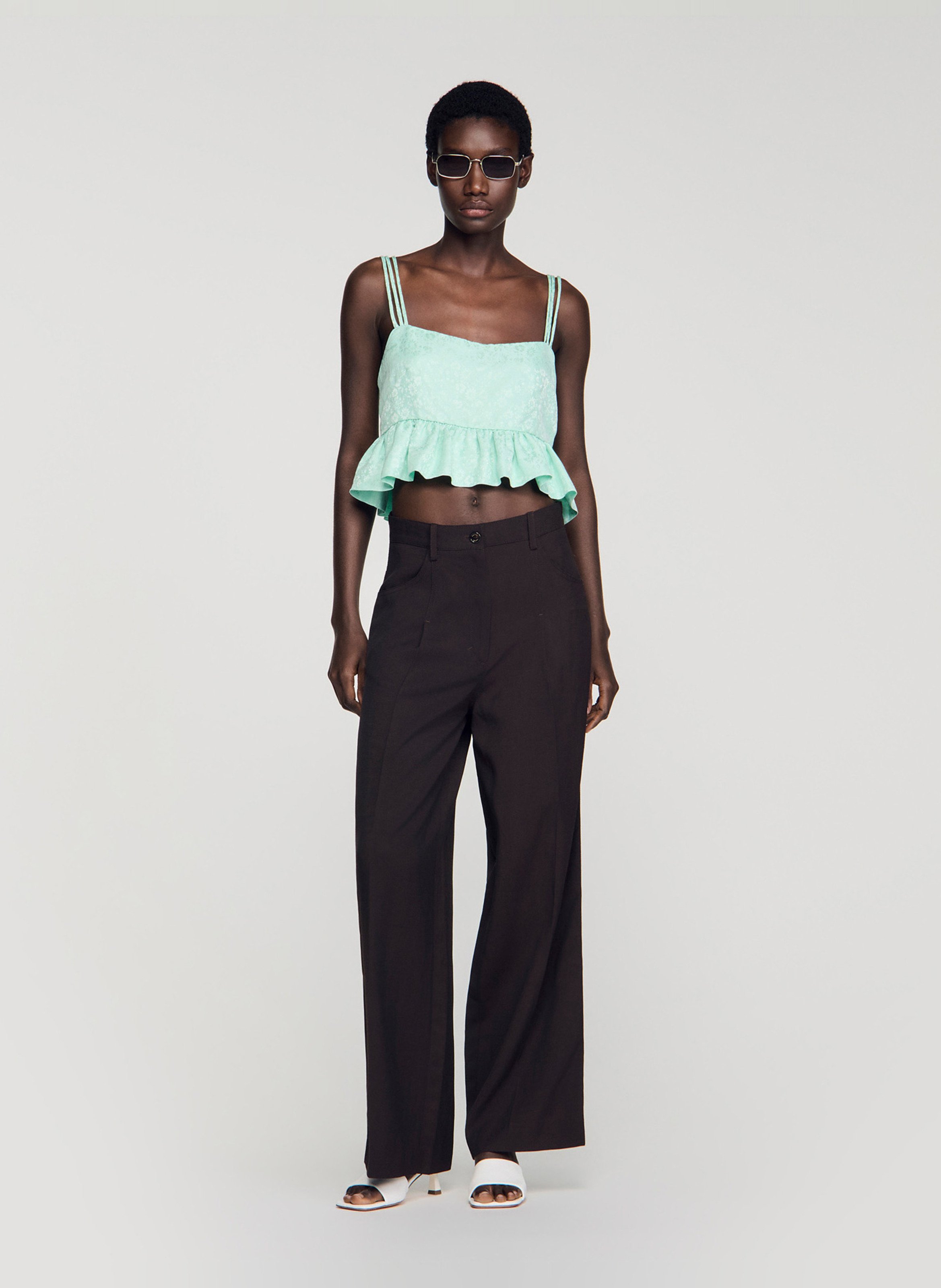 Short jacquard top SANDRO Green