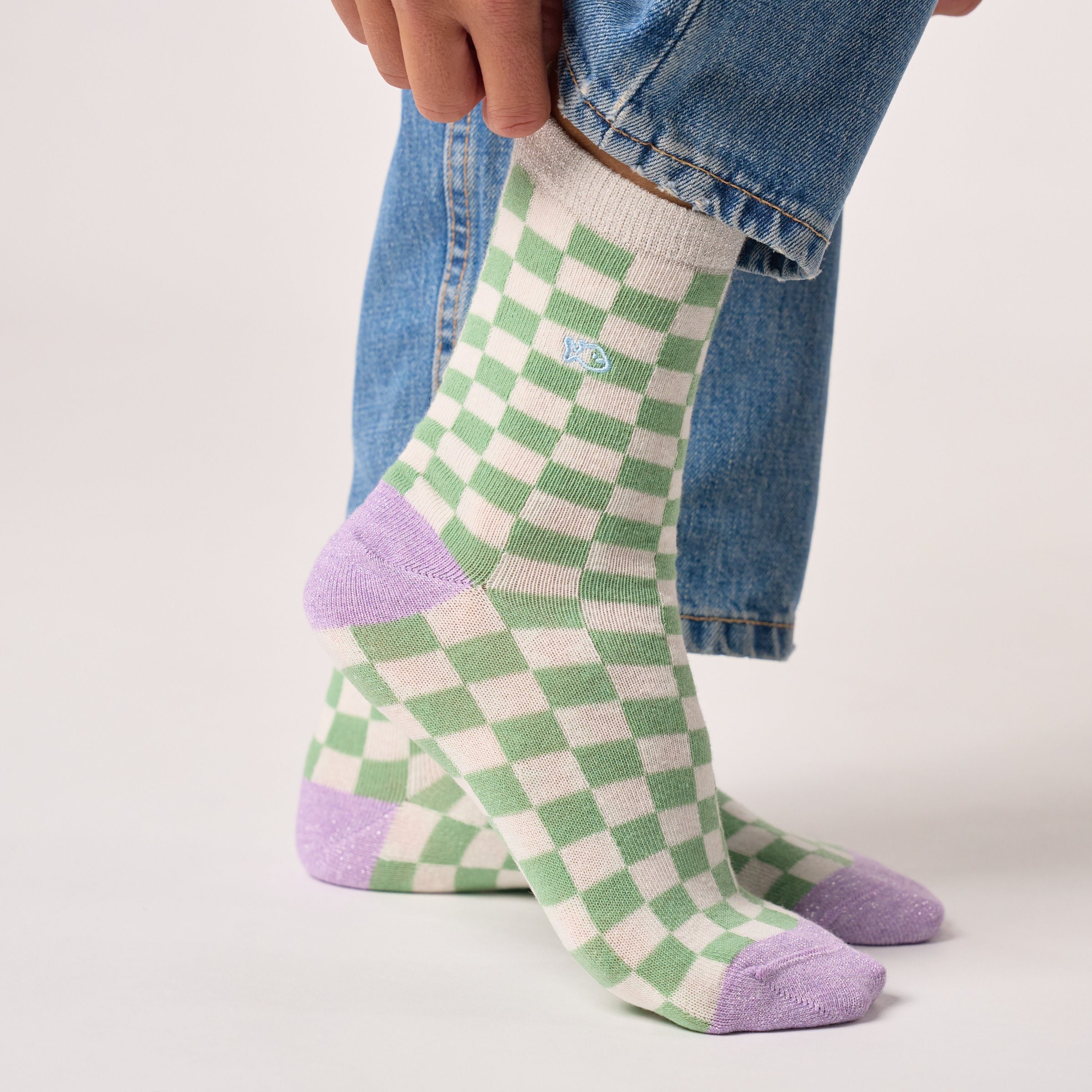 Combed cotton checkered socks BILLYBELT Green