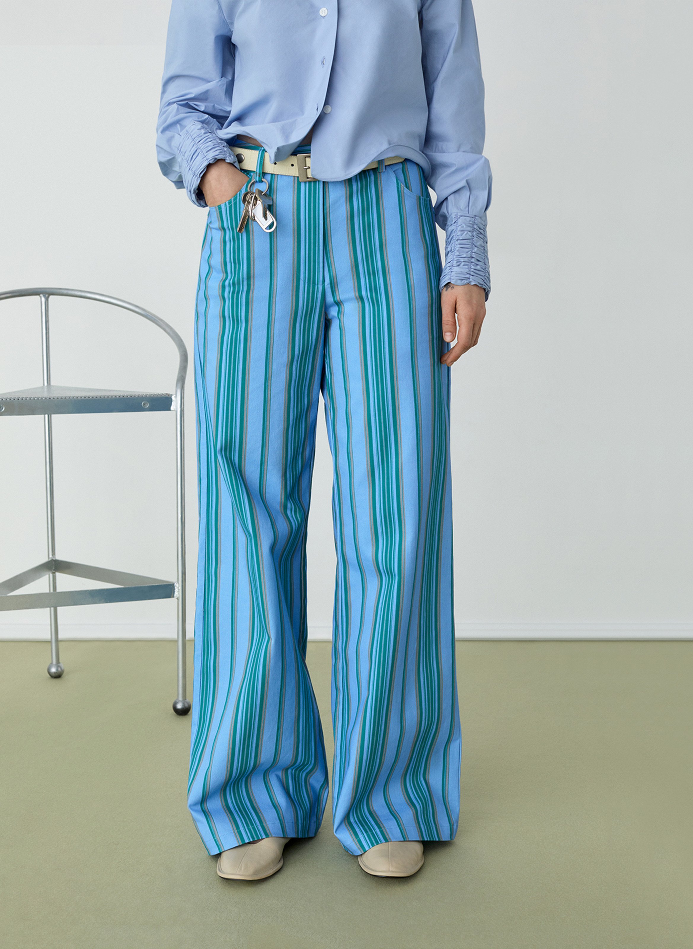 Straight striped cotton pants LAAGAM Blue