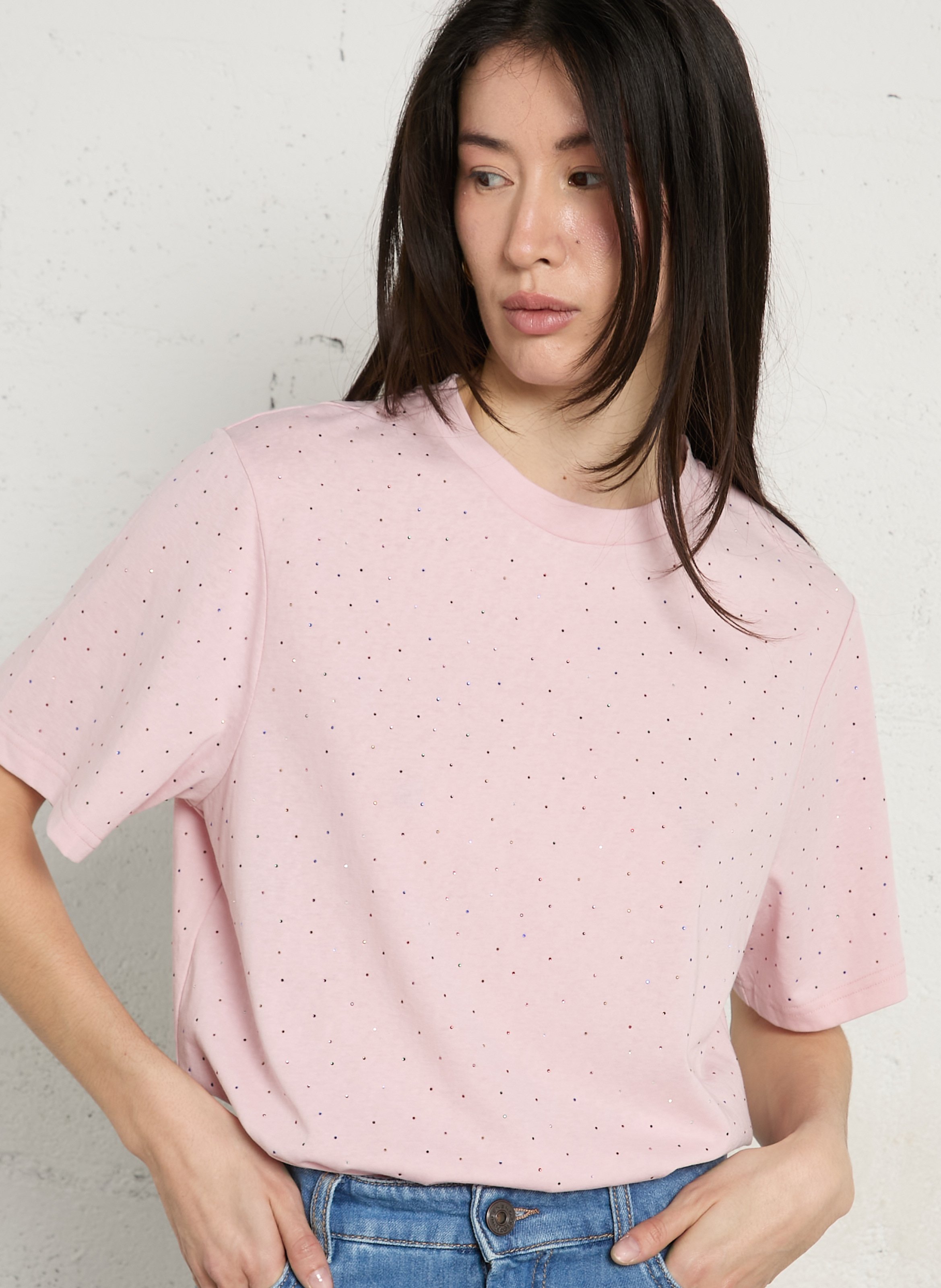 T-shirt met ronde hals en strass BERENICE