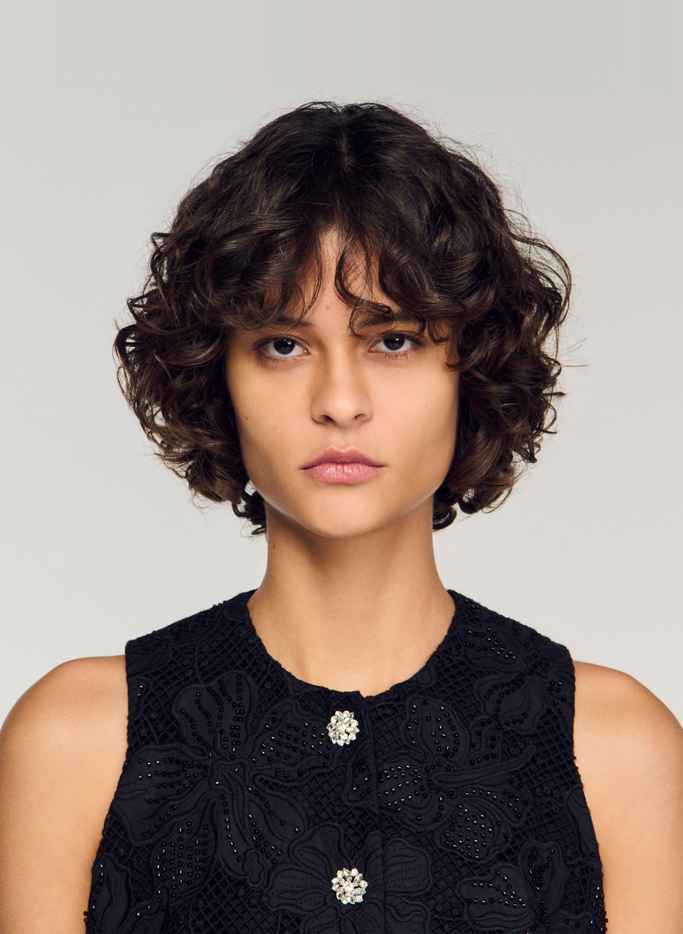 Sleeveless lace button-up top SANDRO Black