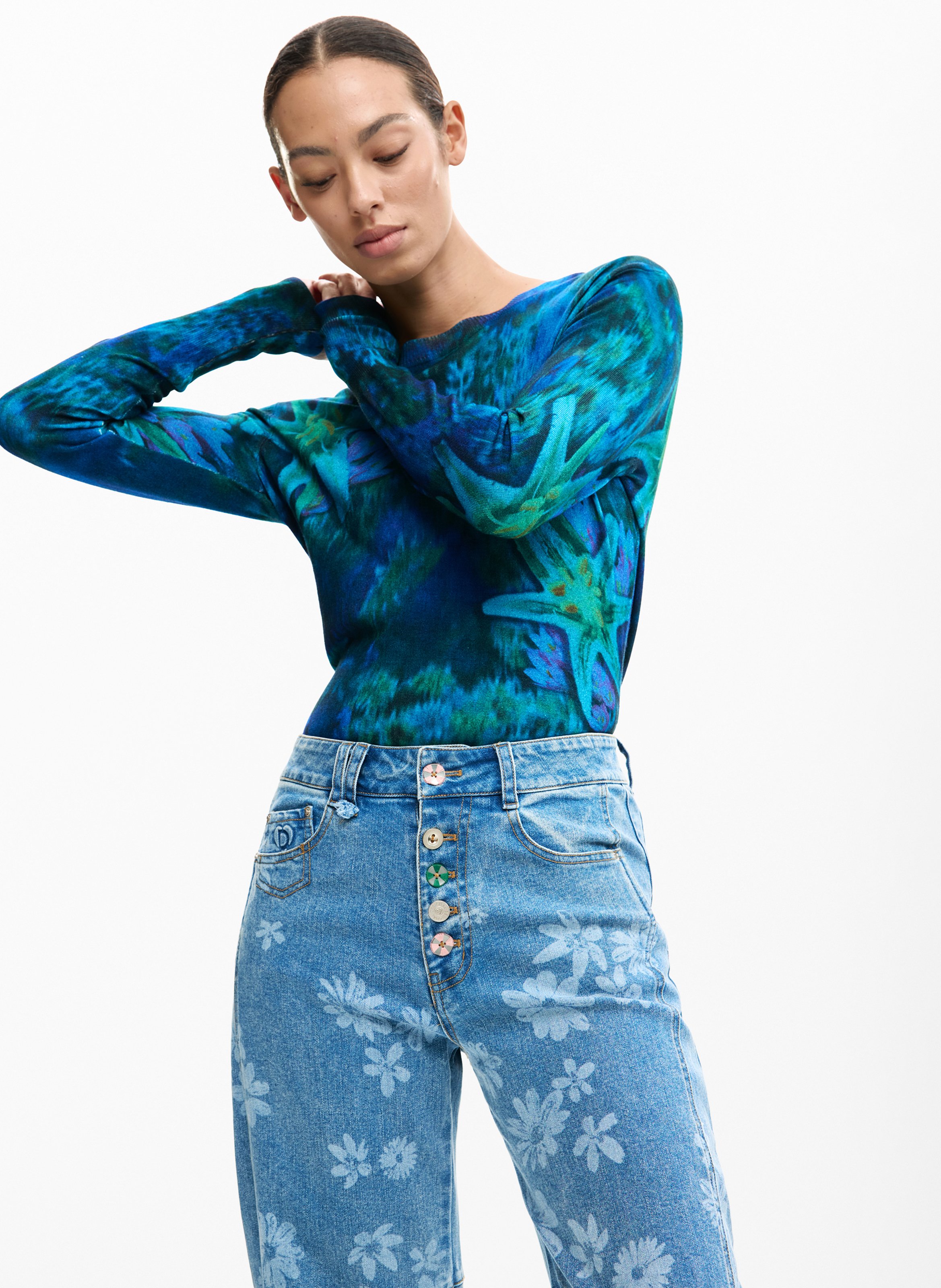 Rechte jeans met bloemenprint DESIGUAL Blauw