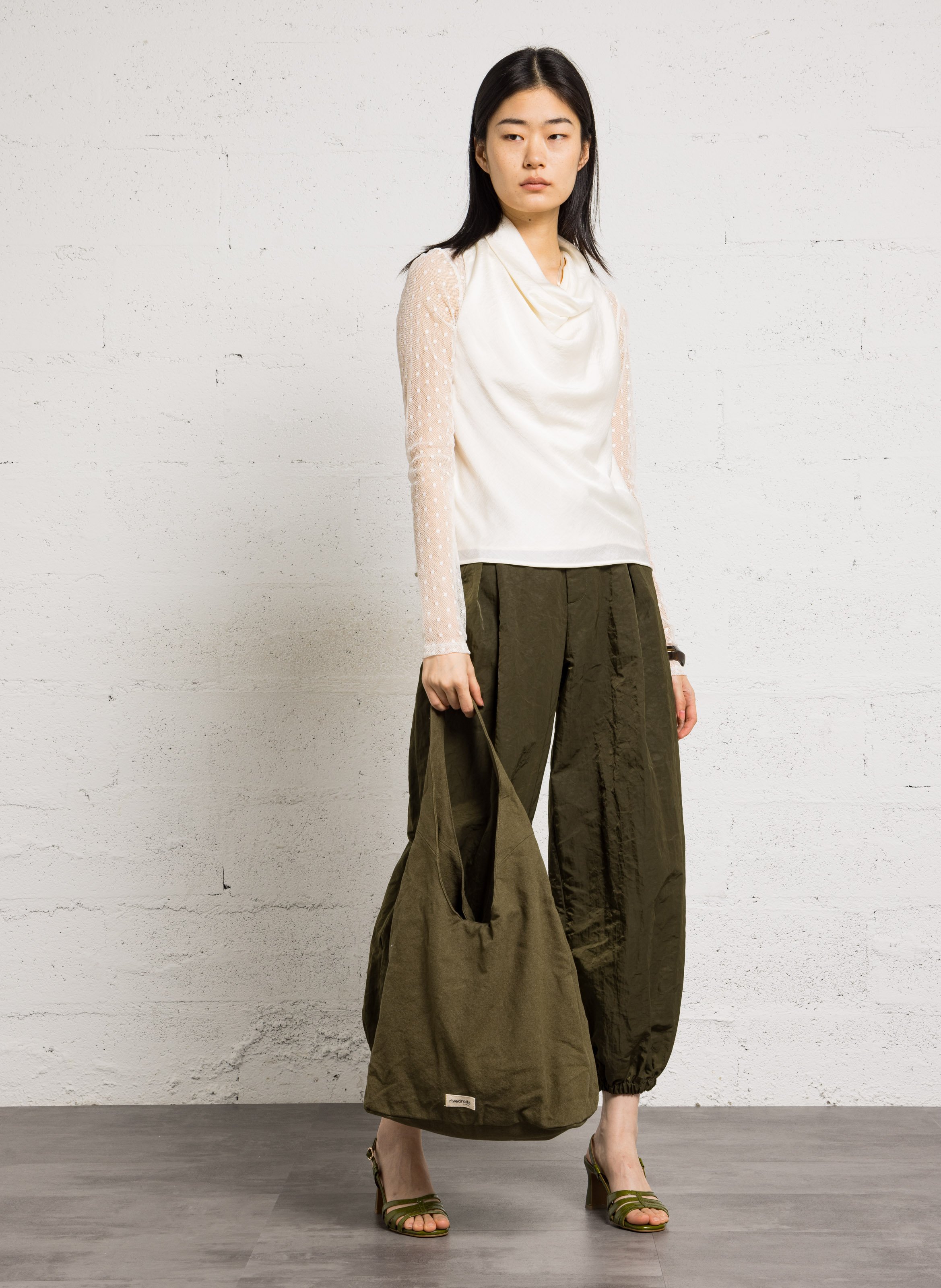 Sac porté épaule en coton recyclé mélangé RIVEDROITE PARIS Kaki