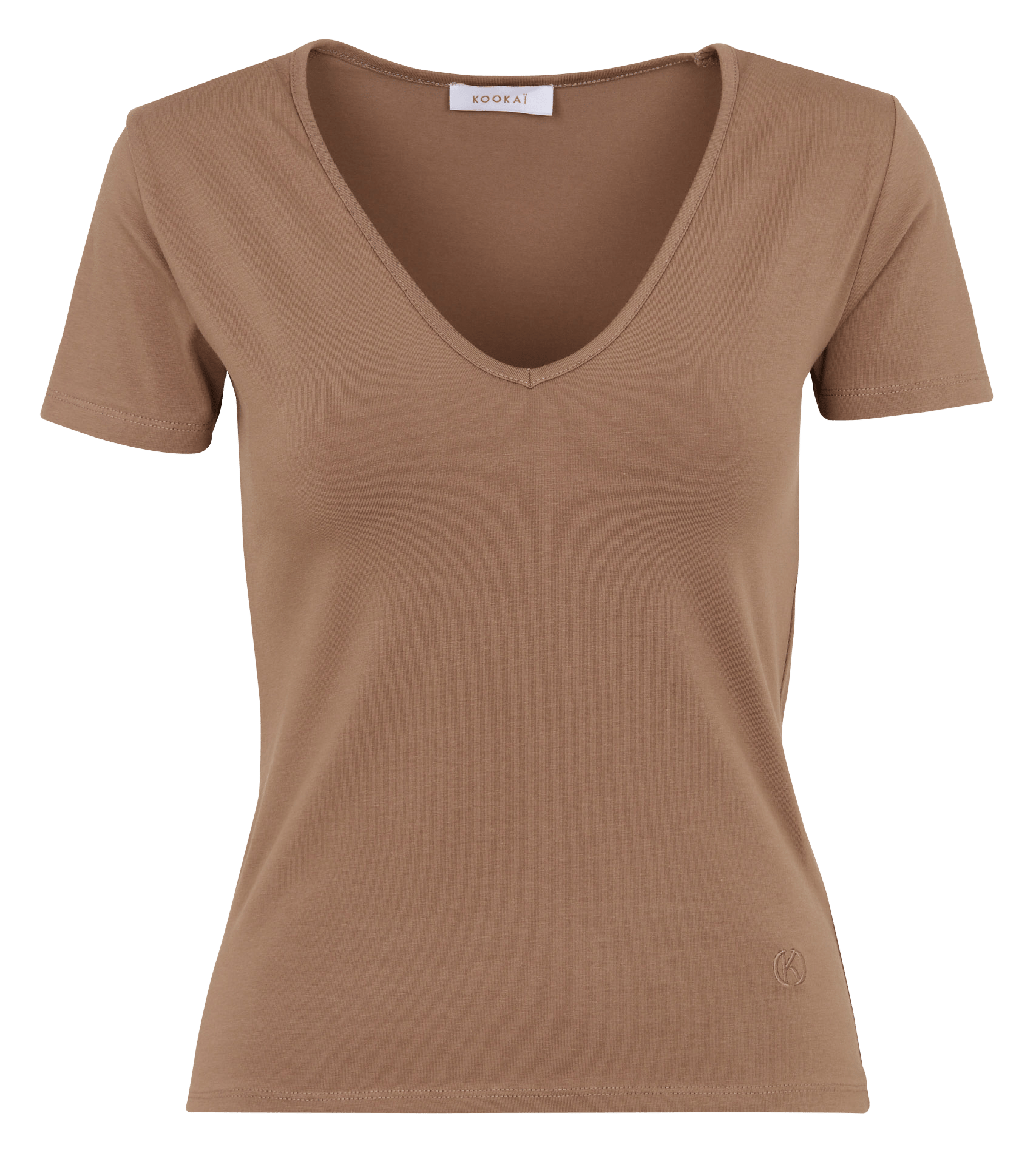 Eng anliegendes T-Shirt mit V-Ausschnitt und kurzen Ärmeln KOOKAI Braun