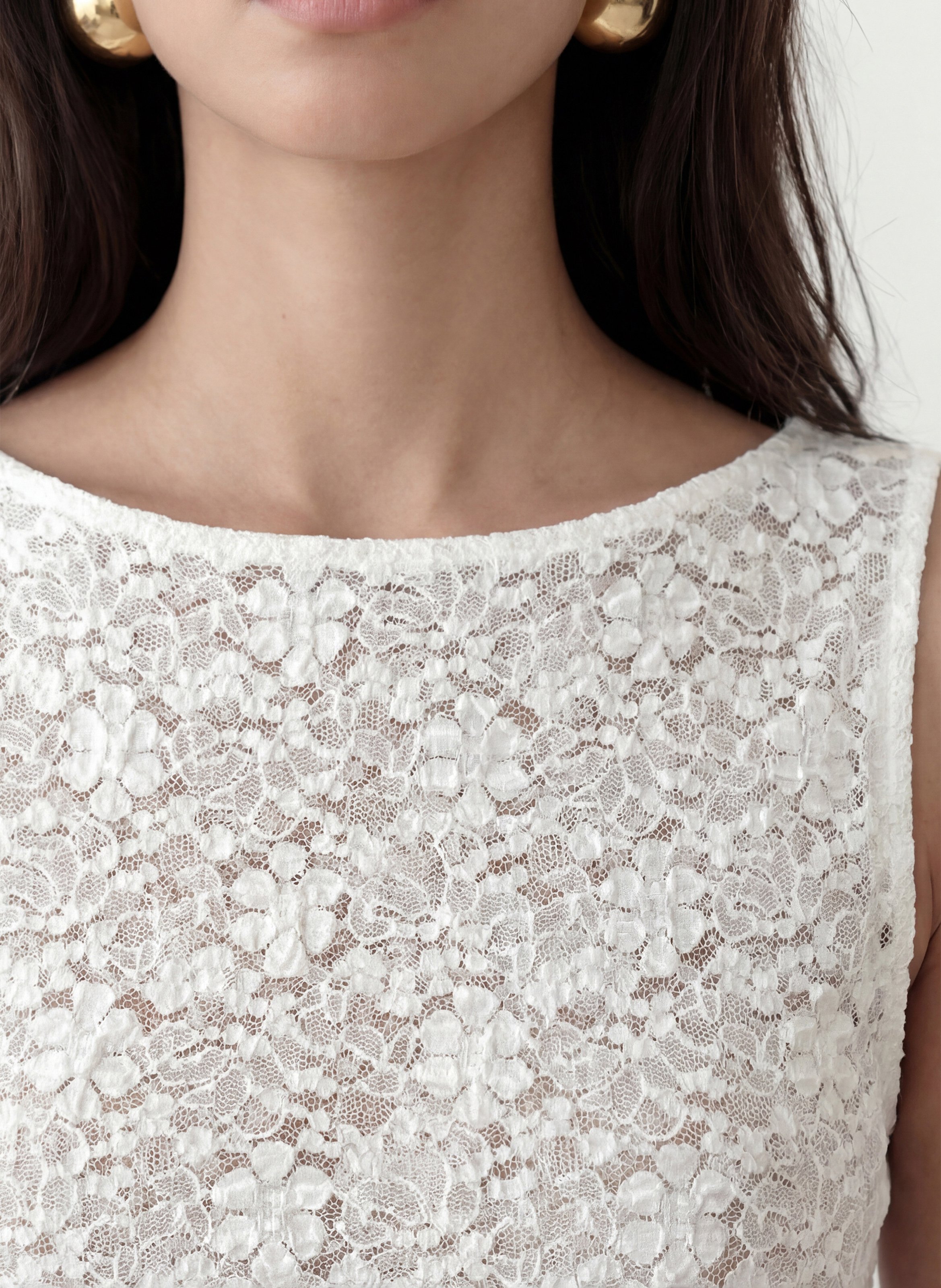 Débardeur droit col rond en dentelle KOOKAI Blanc