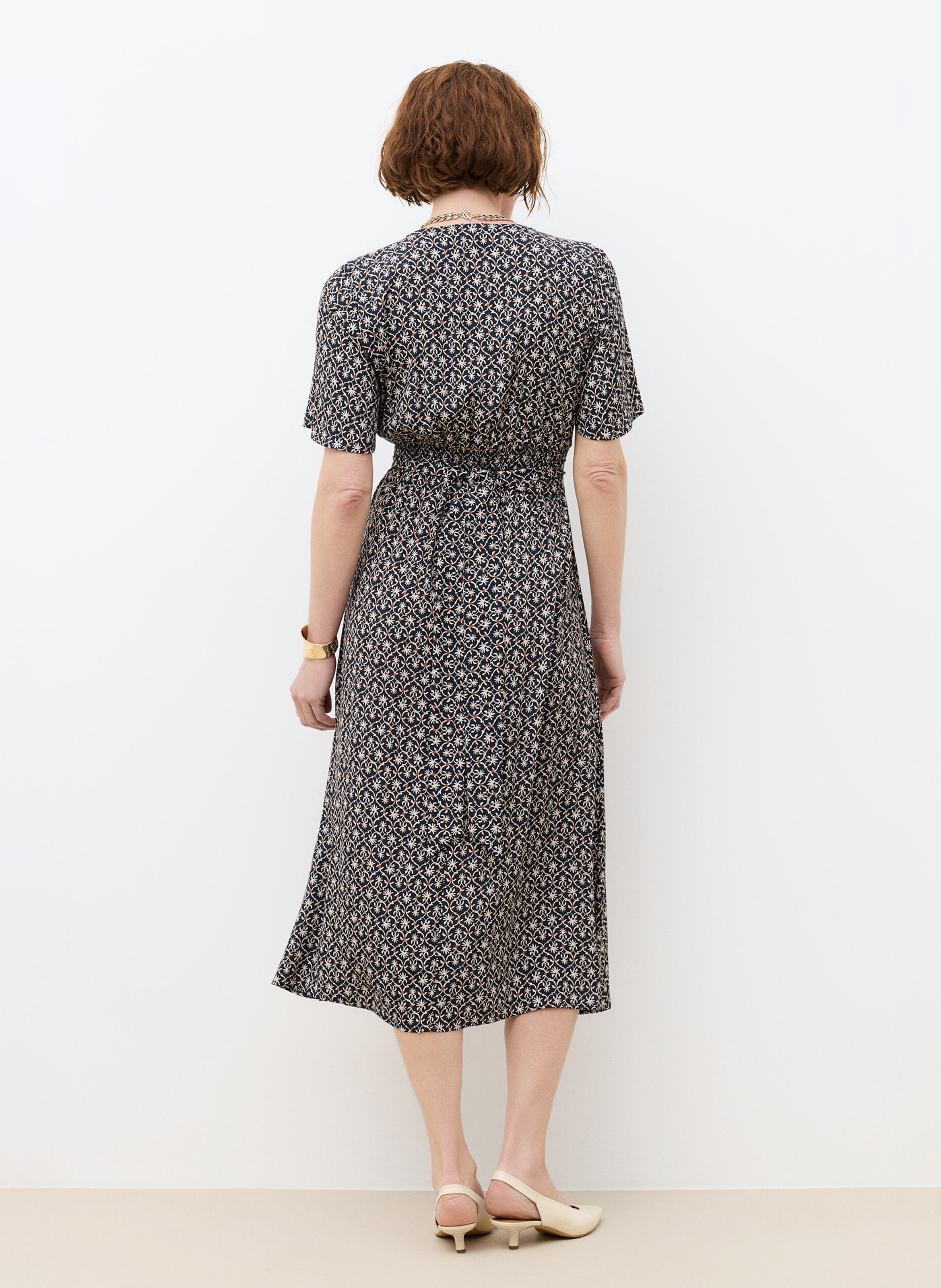 Robe midi col V imprimée CAROLL Noir