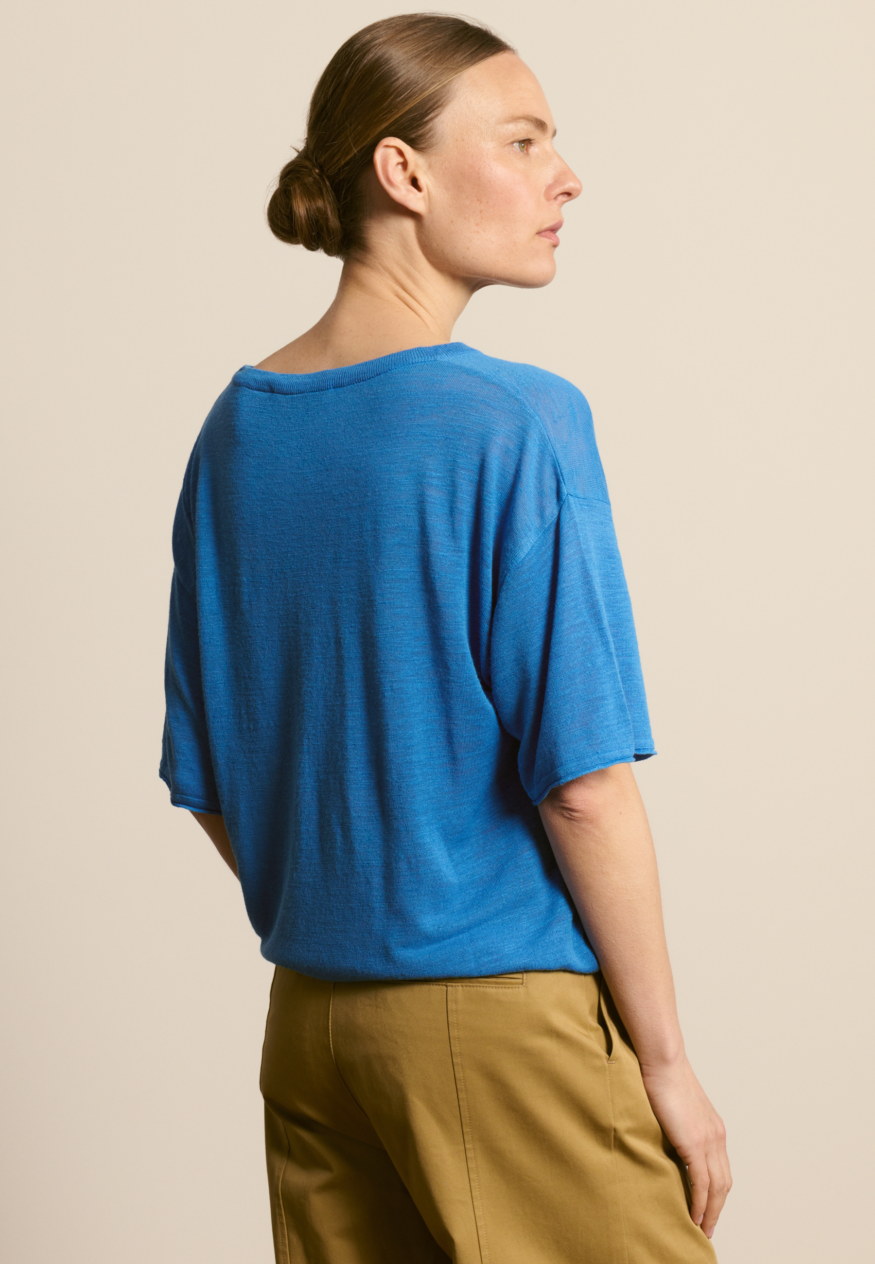 T-shirt col rond en lin flammé MAISON MONTAGUT Bleu