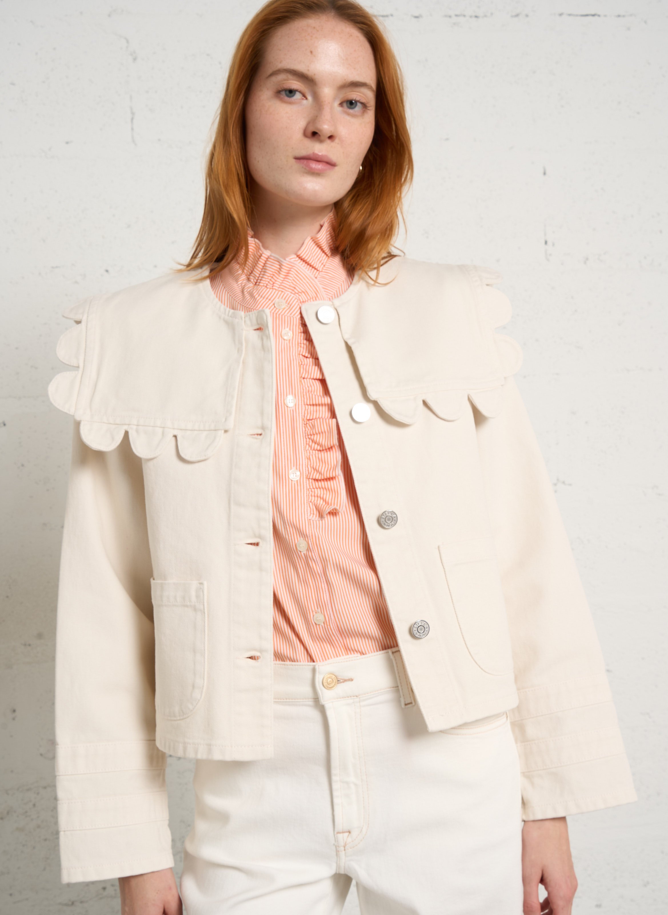 Spijkerjasje met ronde hals van biologisch katoen STELLA NOVA Wit