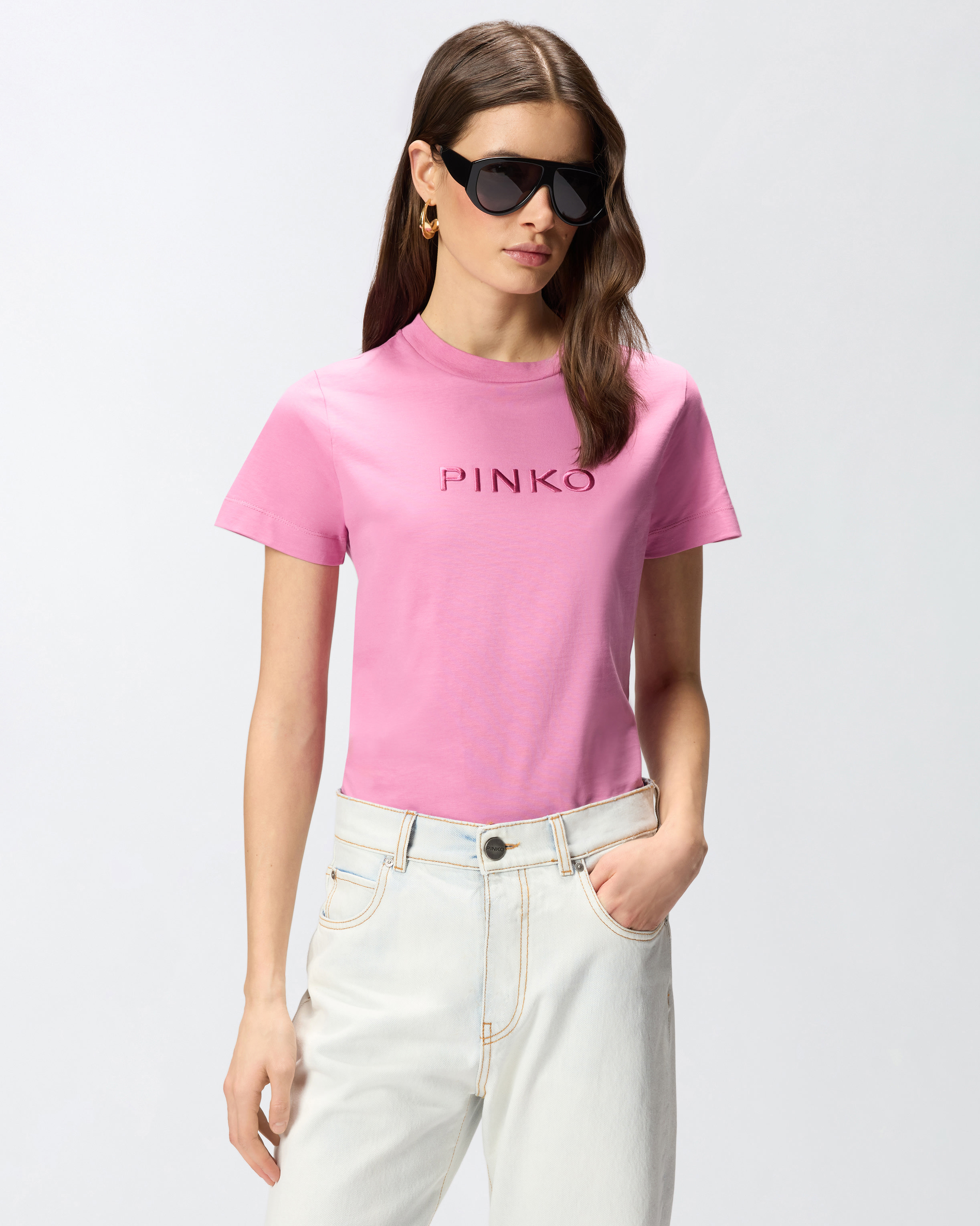 Embroidered Pinko logo T-shirt PINKO Pink