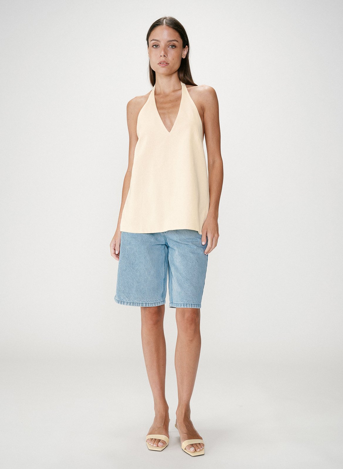 Buttoned printed V-neck top GRACE ET MILA Yellow