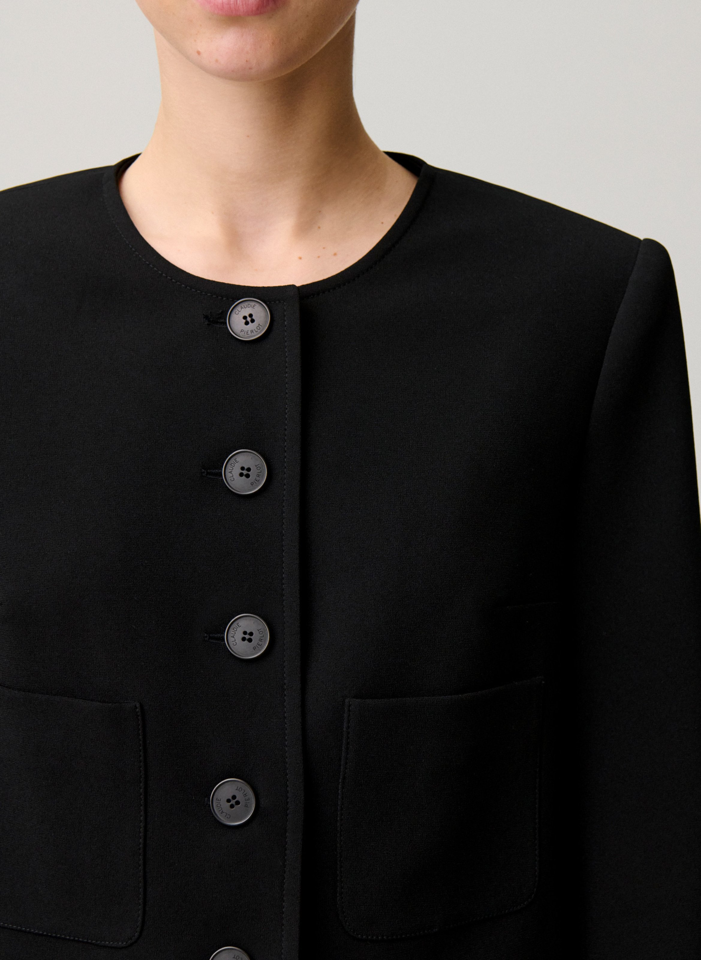 Buttoned round neck solid jacket CLAUDIE PIERLOT Black