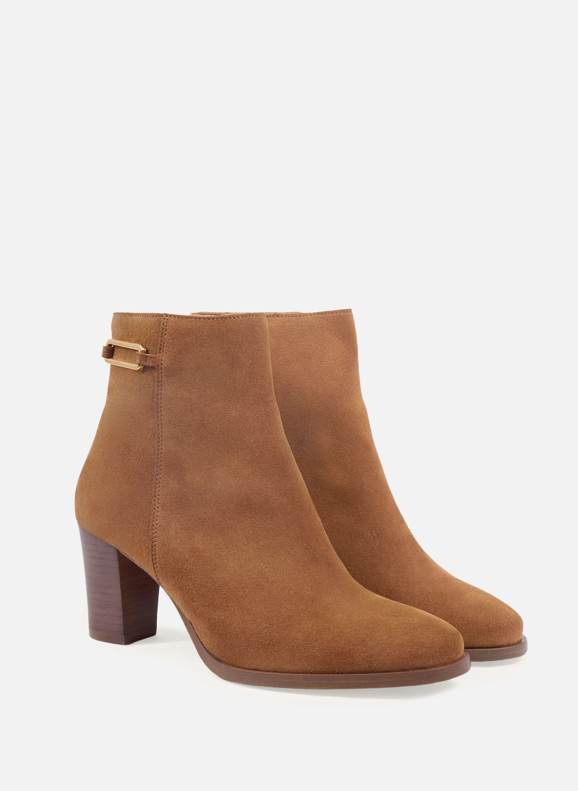 Jewel heel Zélie leather suede ankle boots JULES & JENN Brown