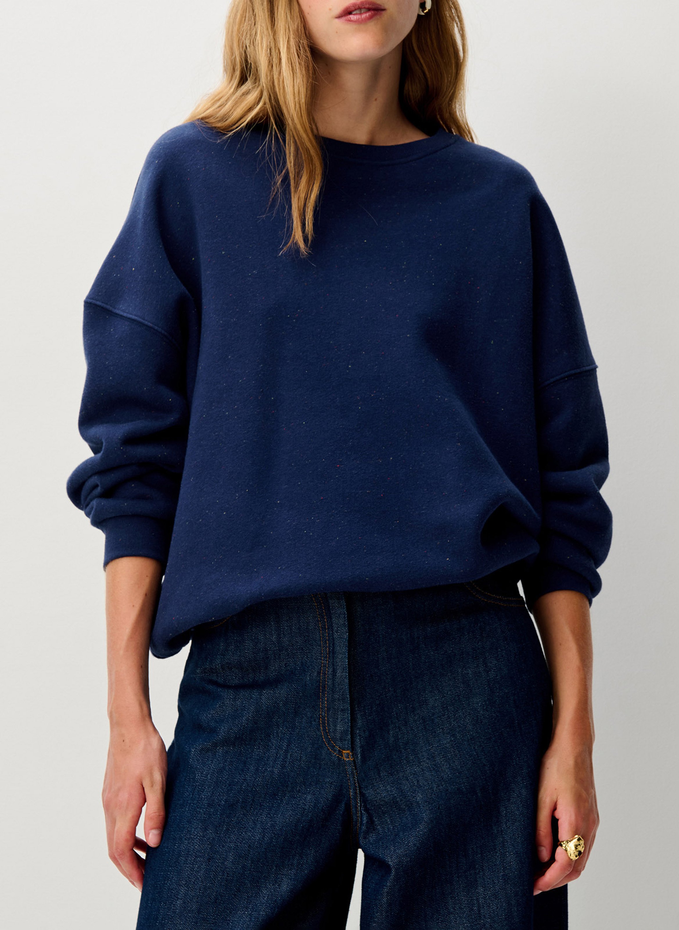 Sweat col rond oversize en coton mélangé SESSUN Bleu