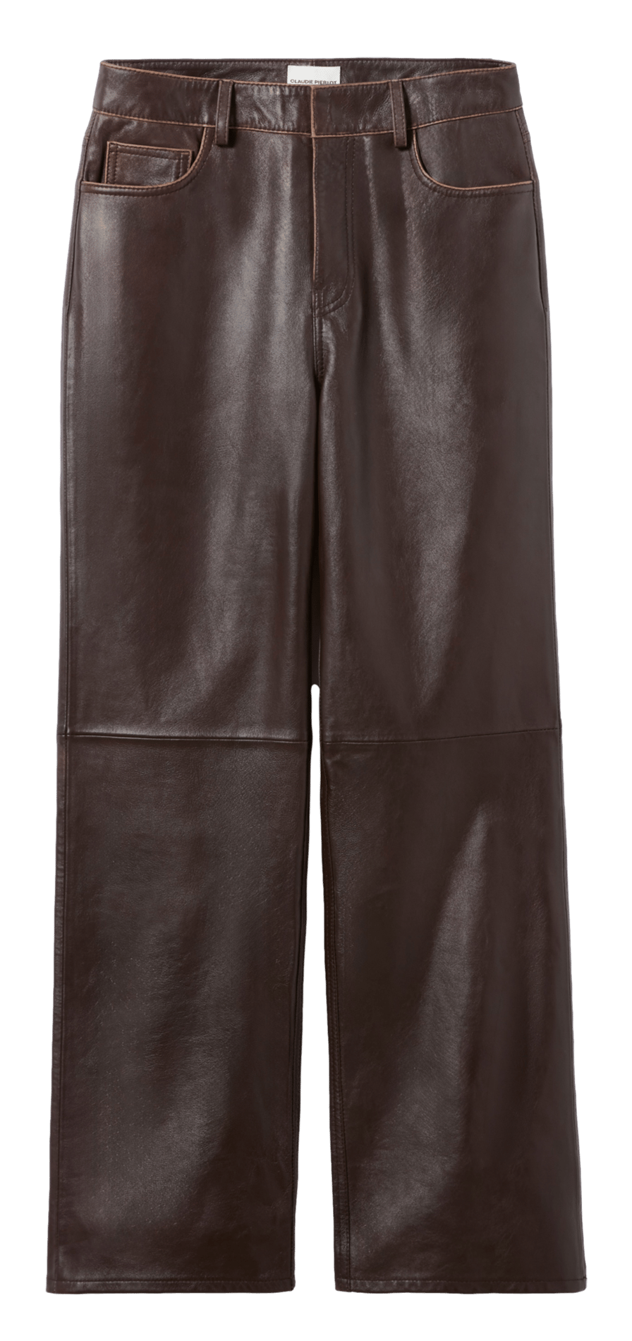 Pantalon droit uni en cuir CLAUDIE PIERLOT Marron