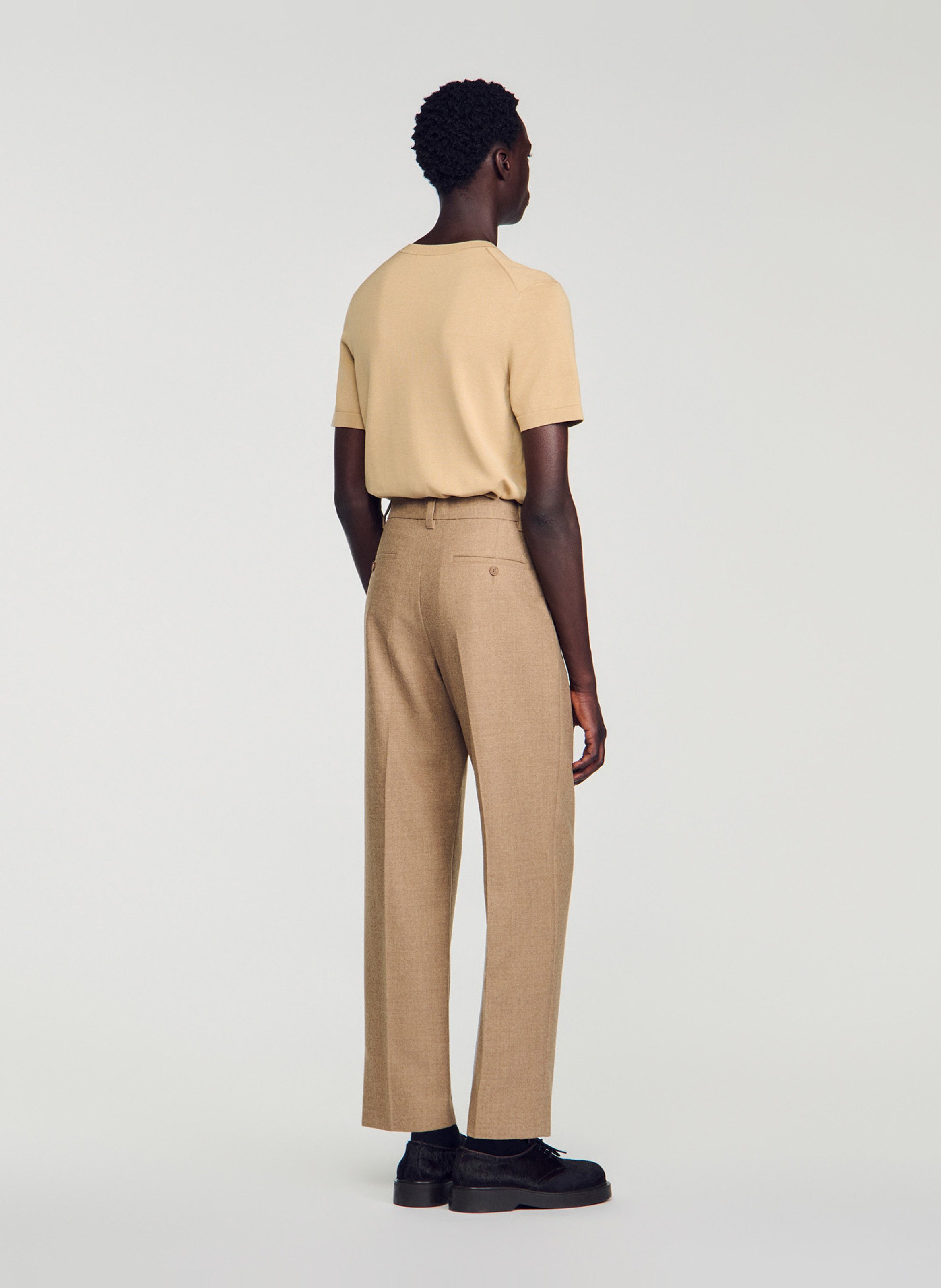 Pantalon de costume droit en laine SANDRO Beige