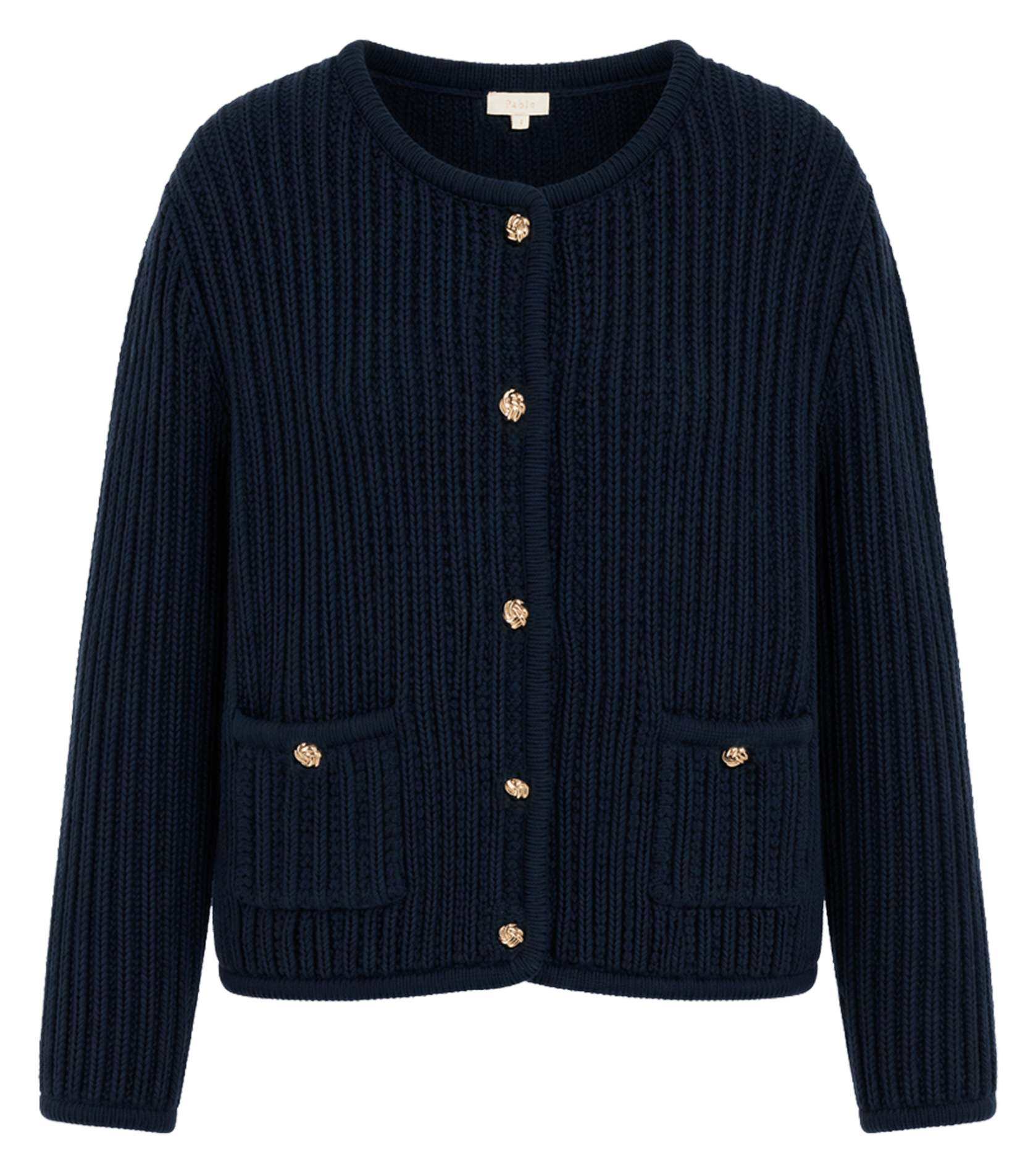 Gilet col rond en laine mélangée PABLO Bleu