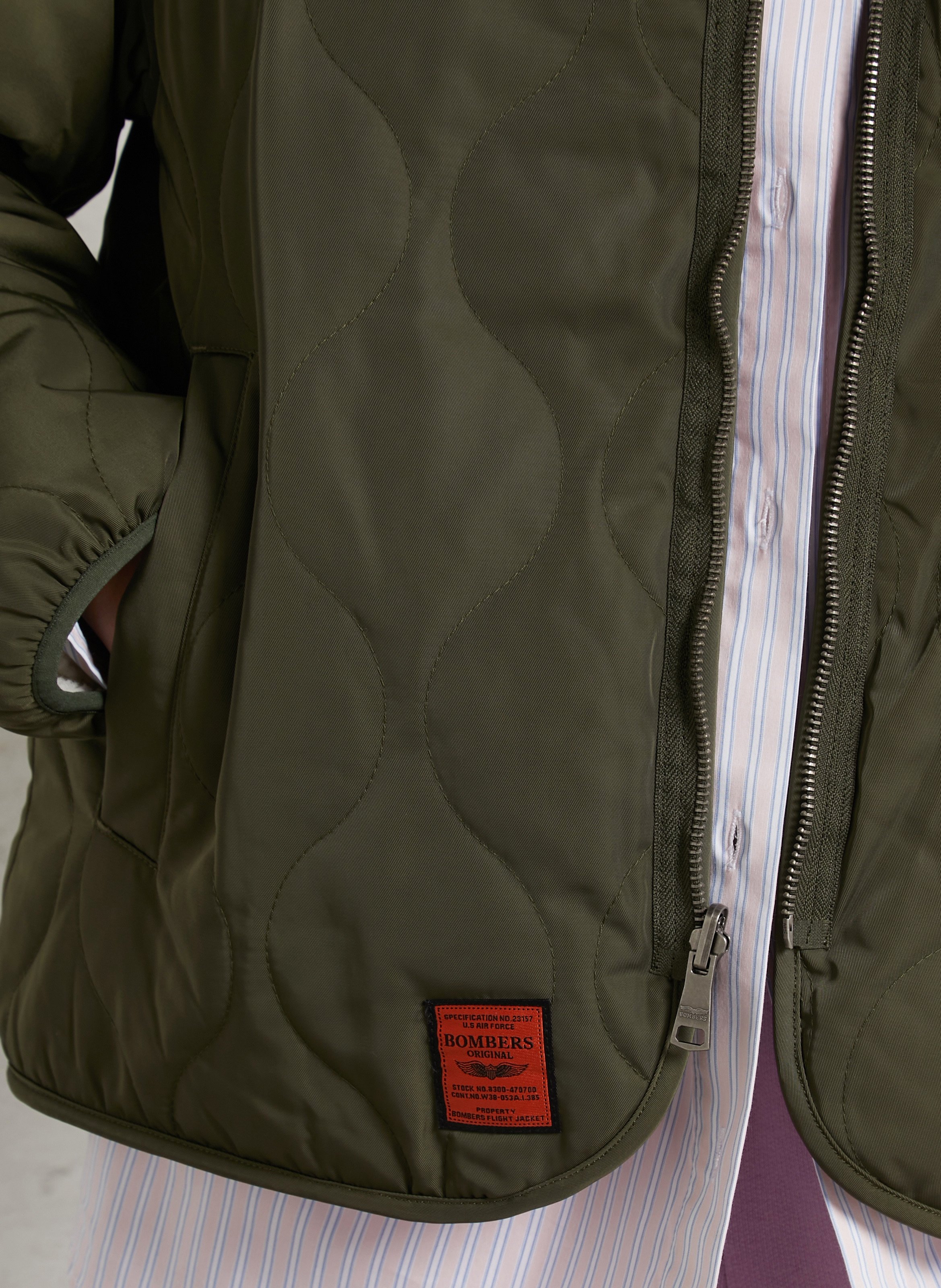 Quilted straight V-neck jacket BOMBERS ORIGINAL Khaki
