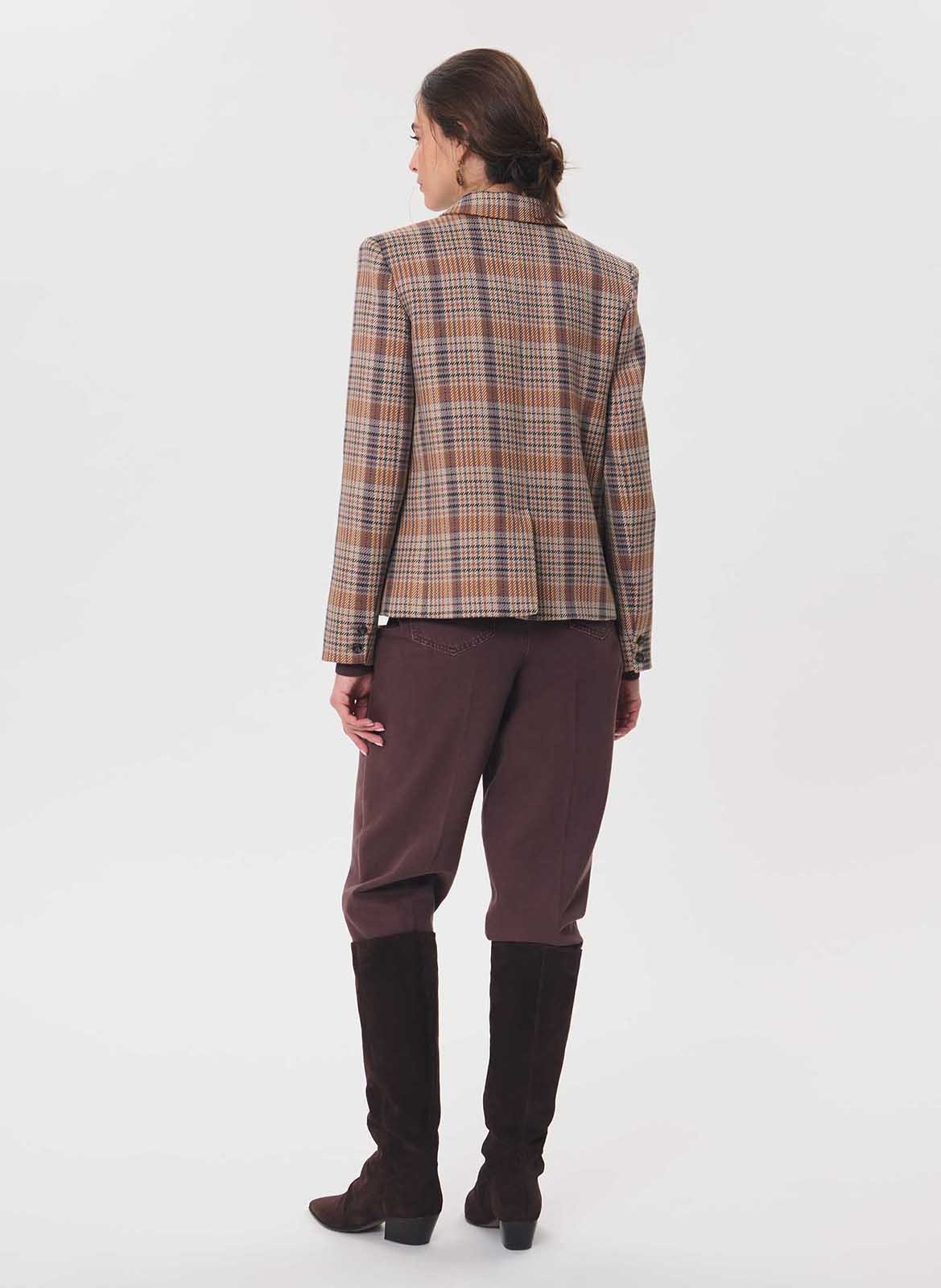 Straight-cut check jacket TARA JARMON Brown