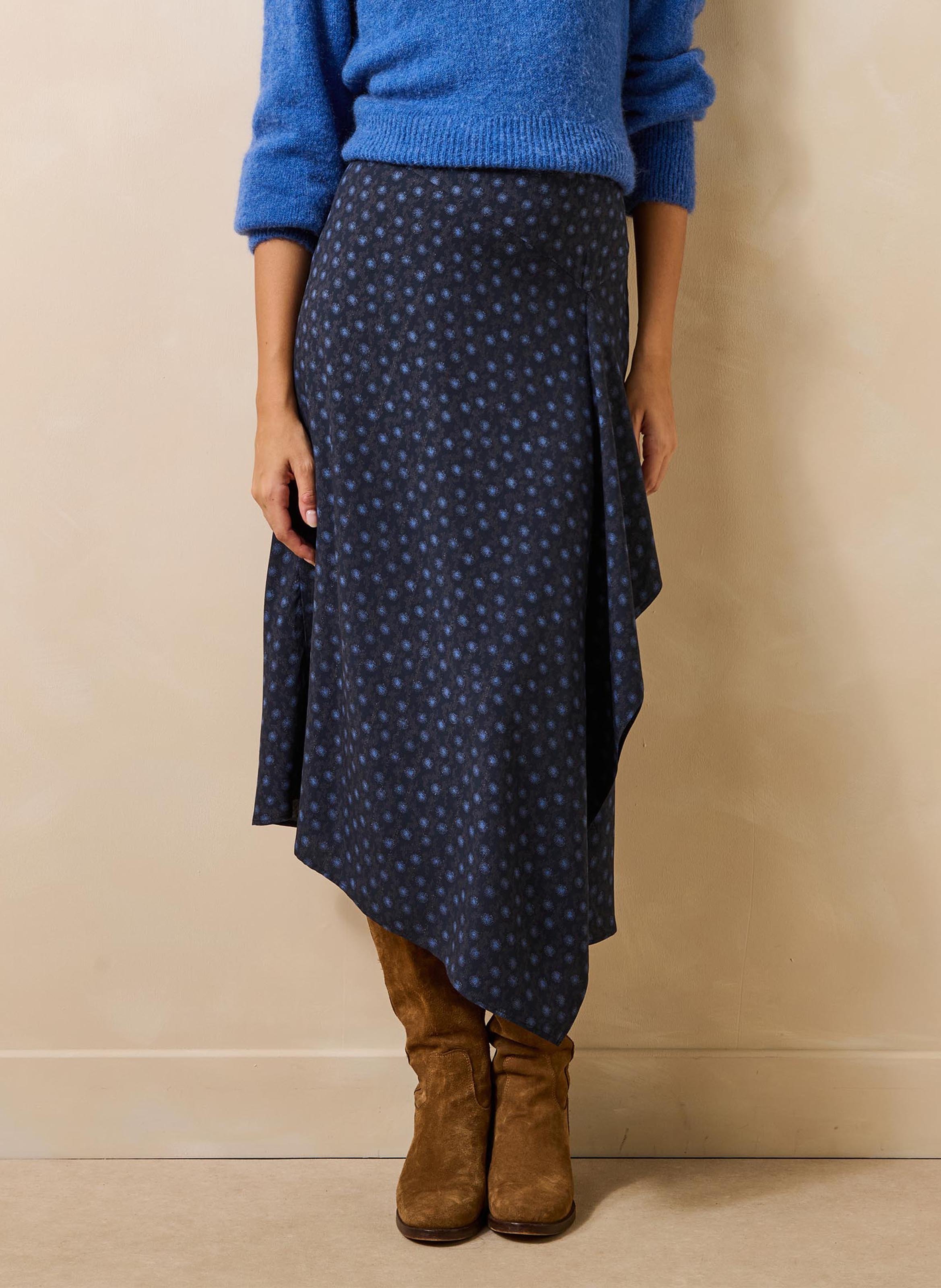 Graphic print midi trapeze skirt LA FEE MARABOUTEE Blue