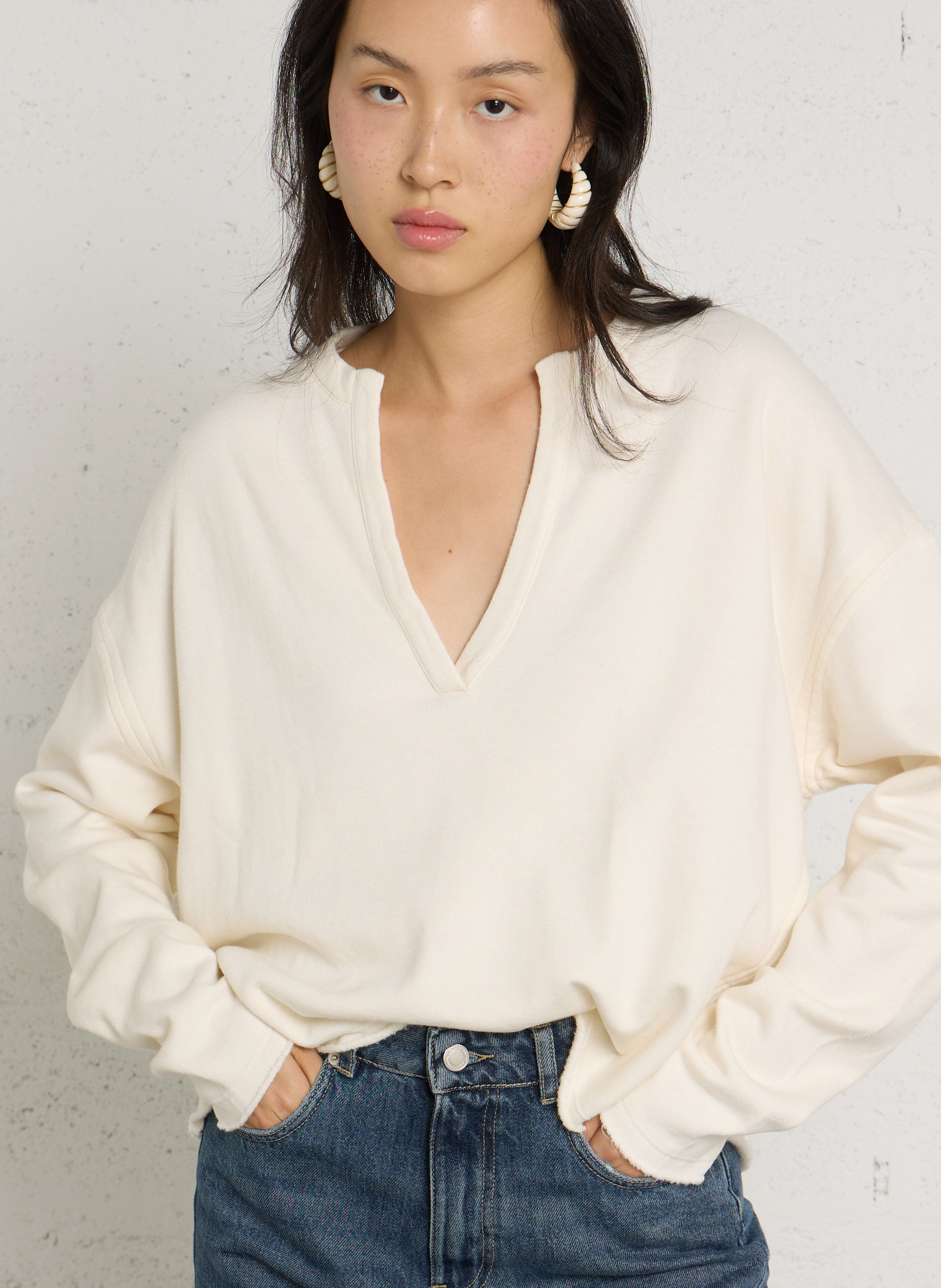 Rechte sweater met V-hals van katoenmix HARTFORD Beige