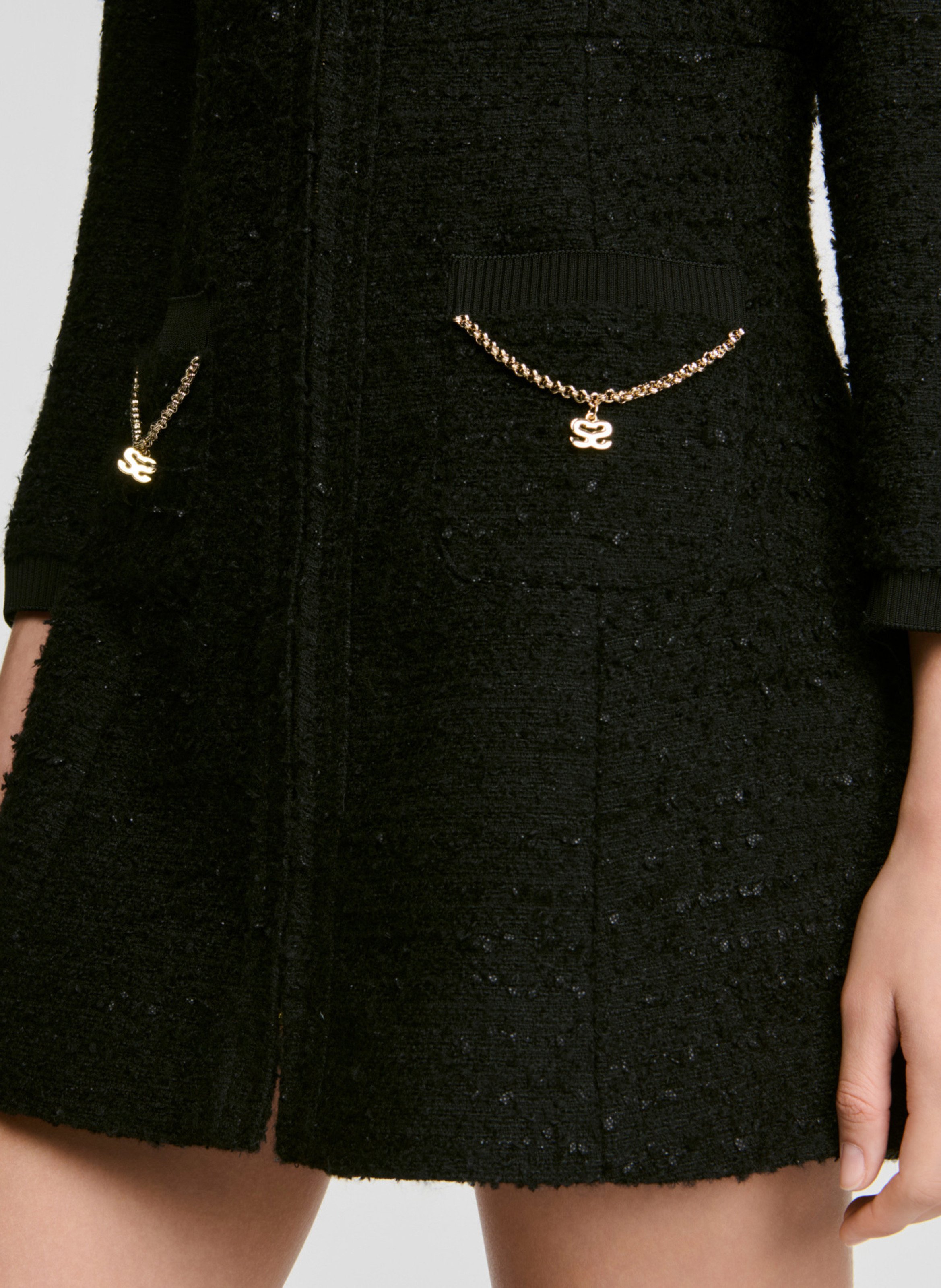 Robe courte zippée en tweed SANDRO Noir