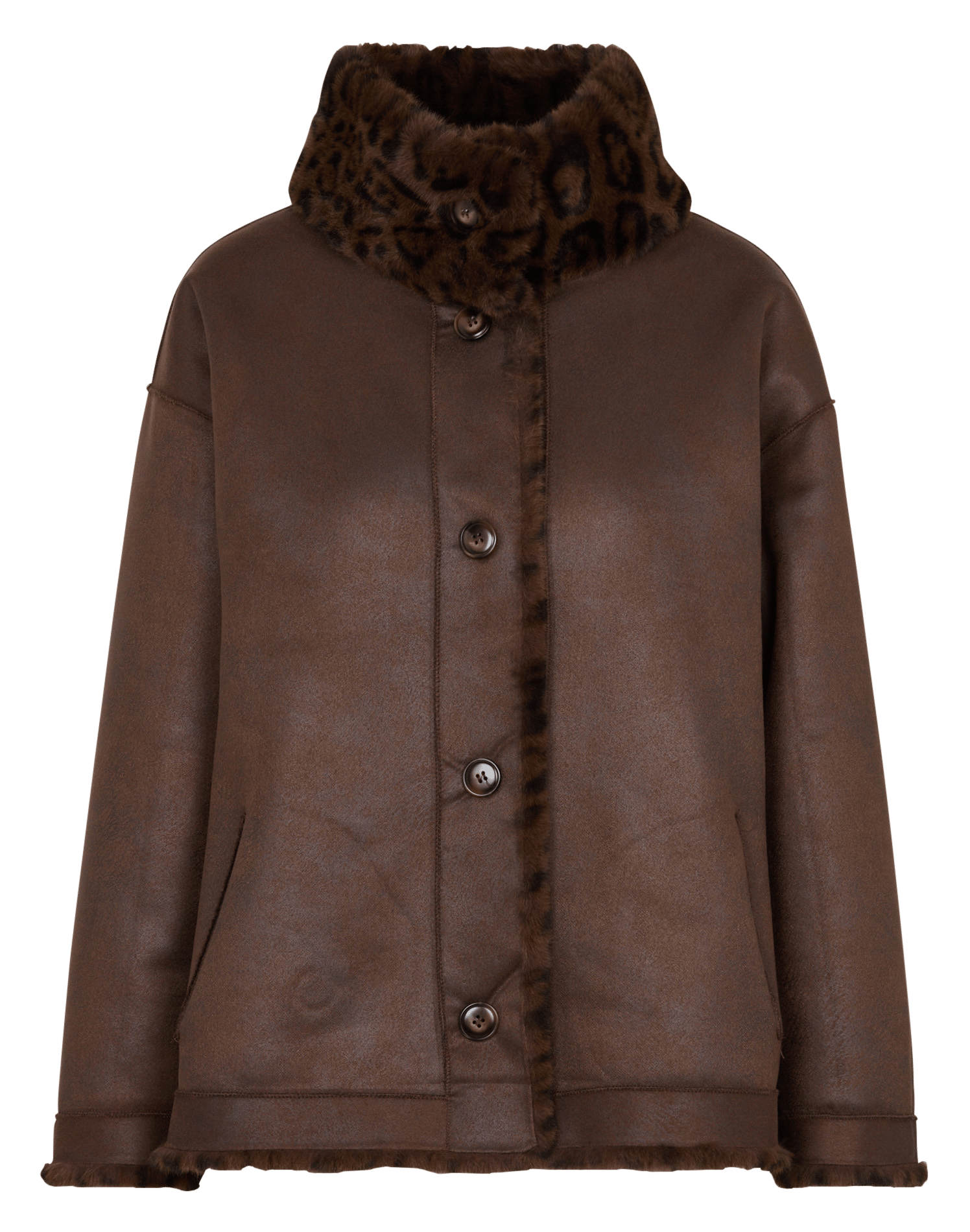 Blouson col montant en fourrure imprimée LE TEMPS DES CERISES Marron