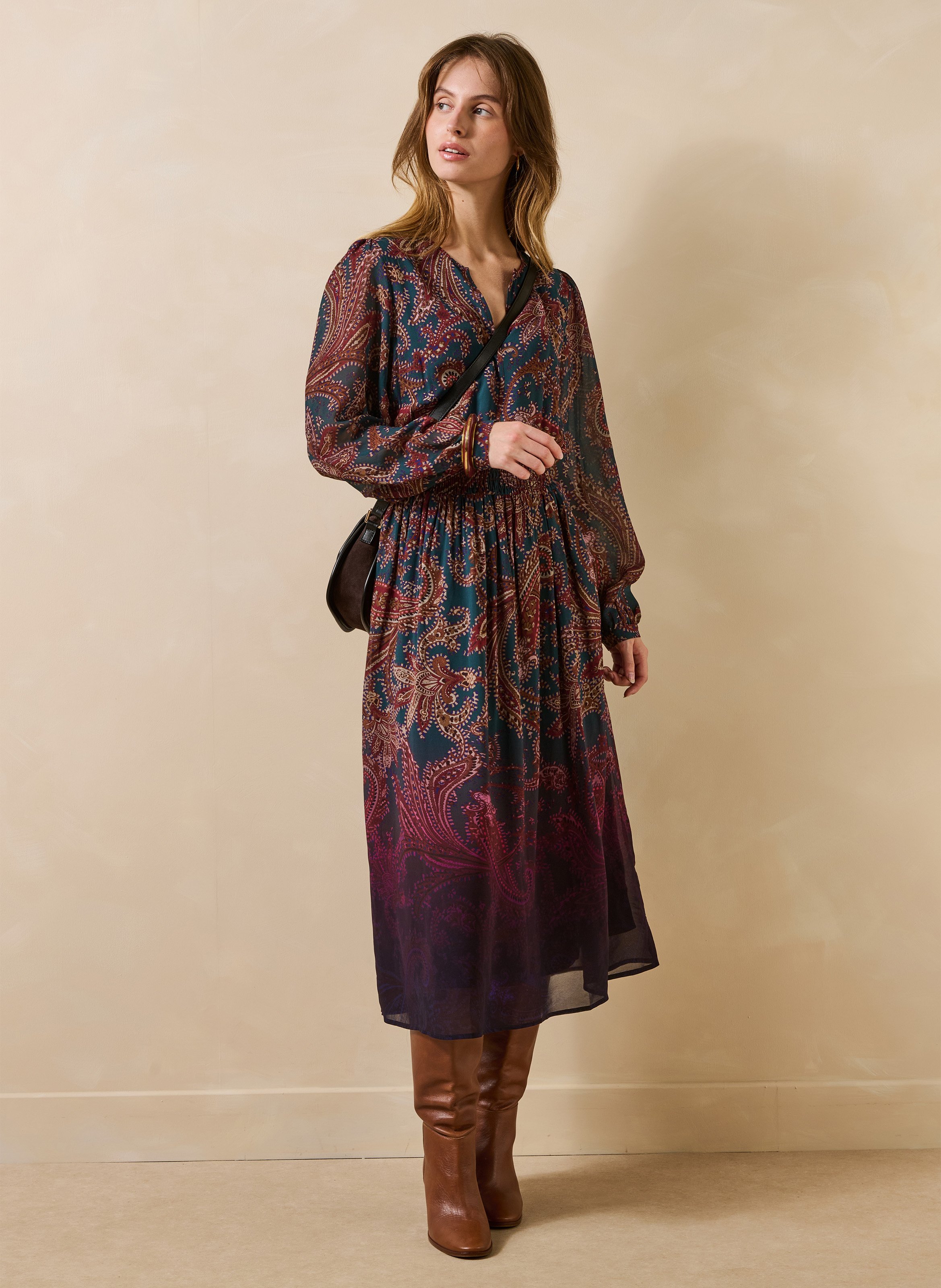 Printed henley midi dress LA FEE MARABOUTEE Blue
