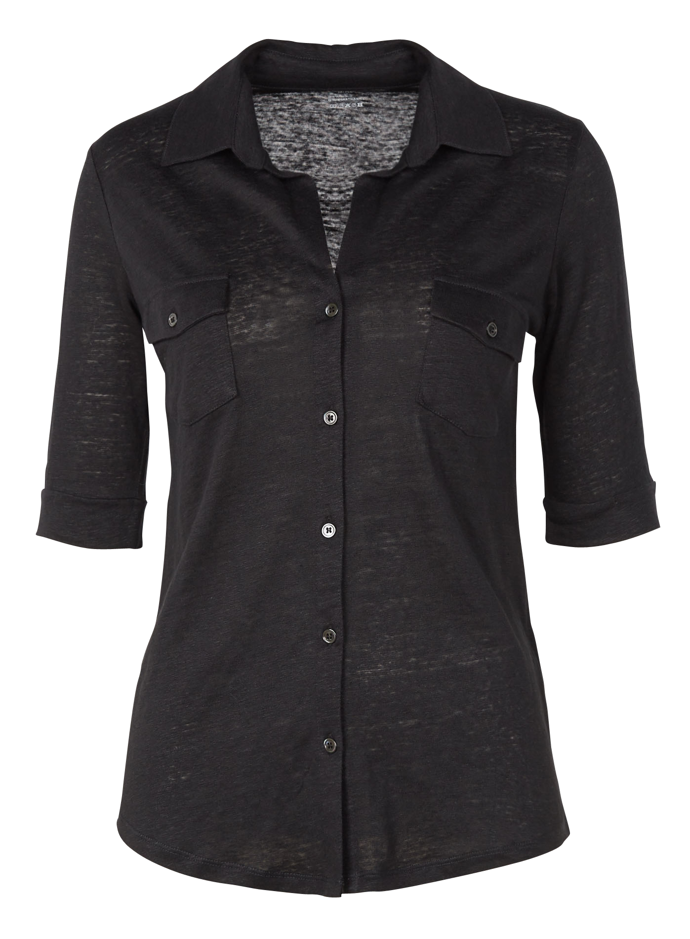 Linen-blend shirt with classic collar MAJESTIC FILATURES Black