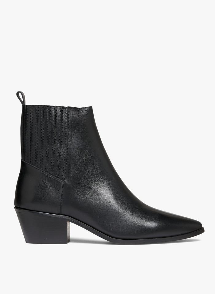 Black Leather mid calf boots with pointed toe