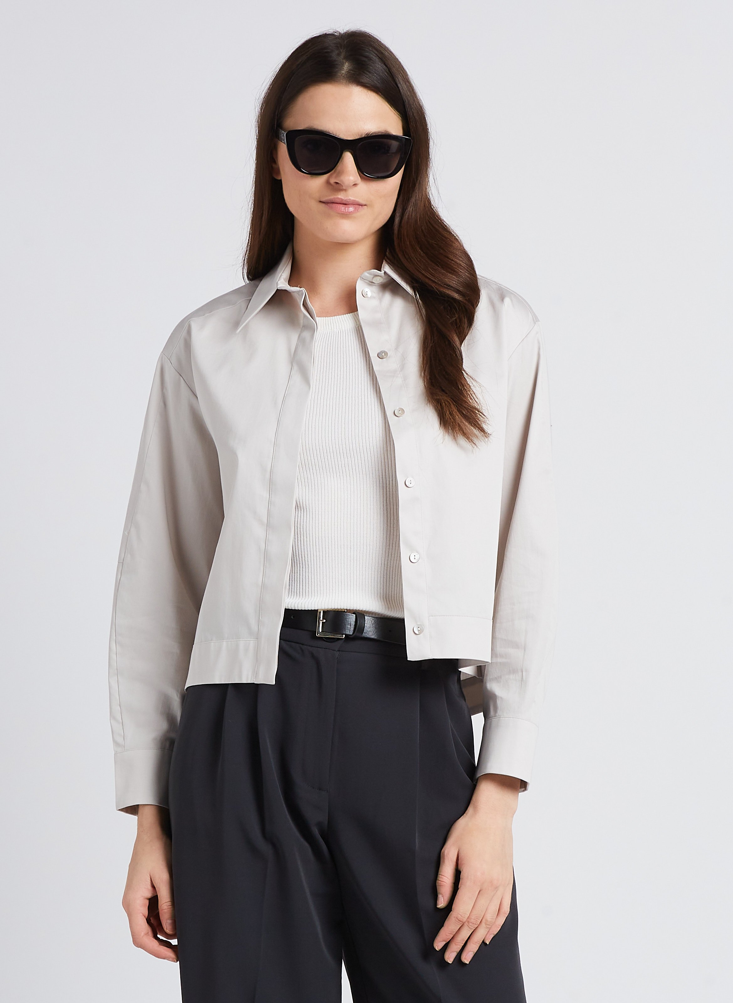 Cropped satin-effect cotton shirt MAX MARA LEISURE Grey