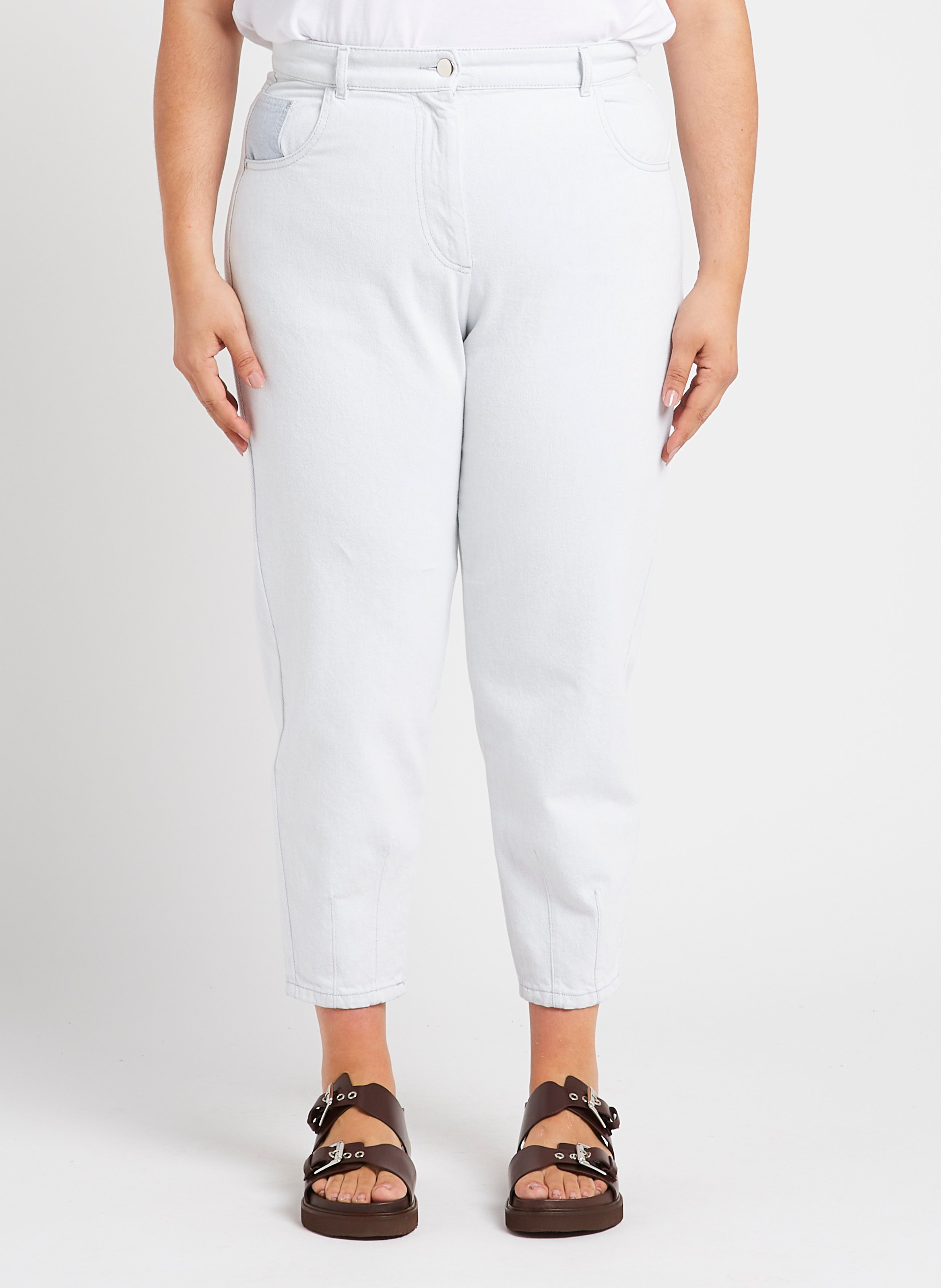 Jean carotte plissé au bas en coton PERSONA by Marina Rinaldi Bleu