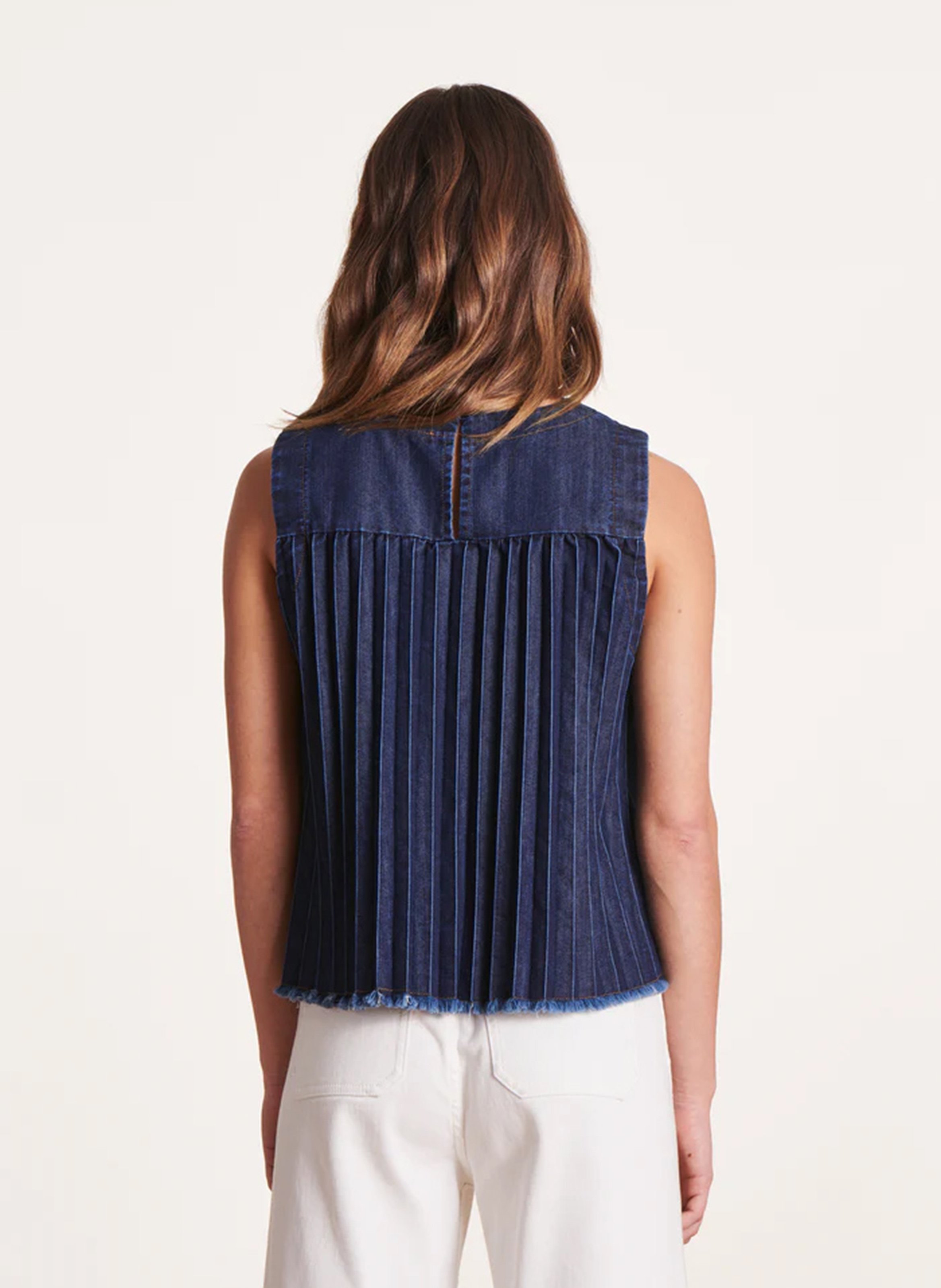 Weites Top mit Rundhalsausschnitt aus Wollmix LA FEE MARABOUTEE Blau